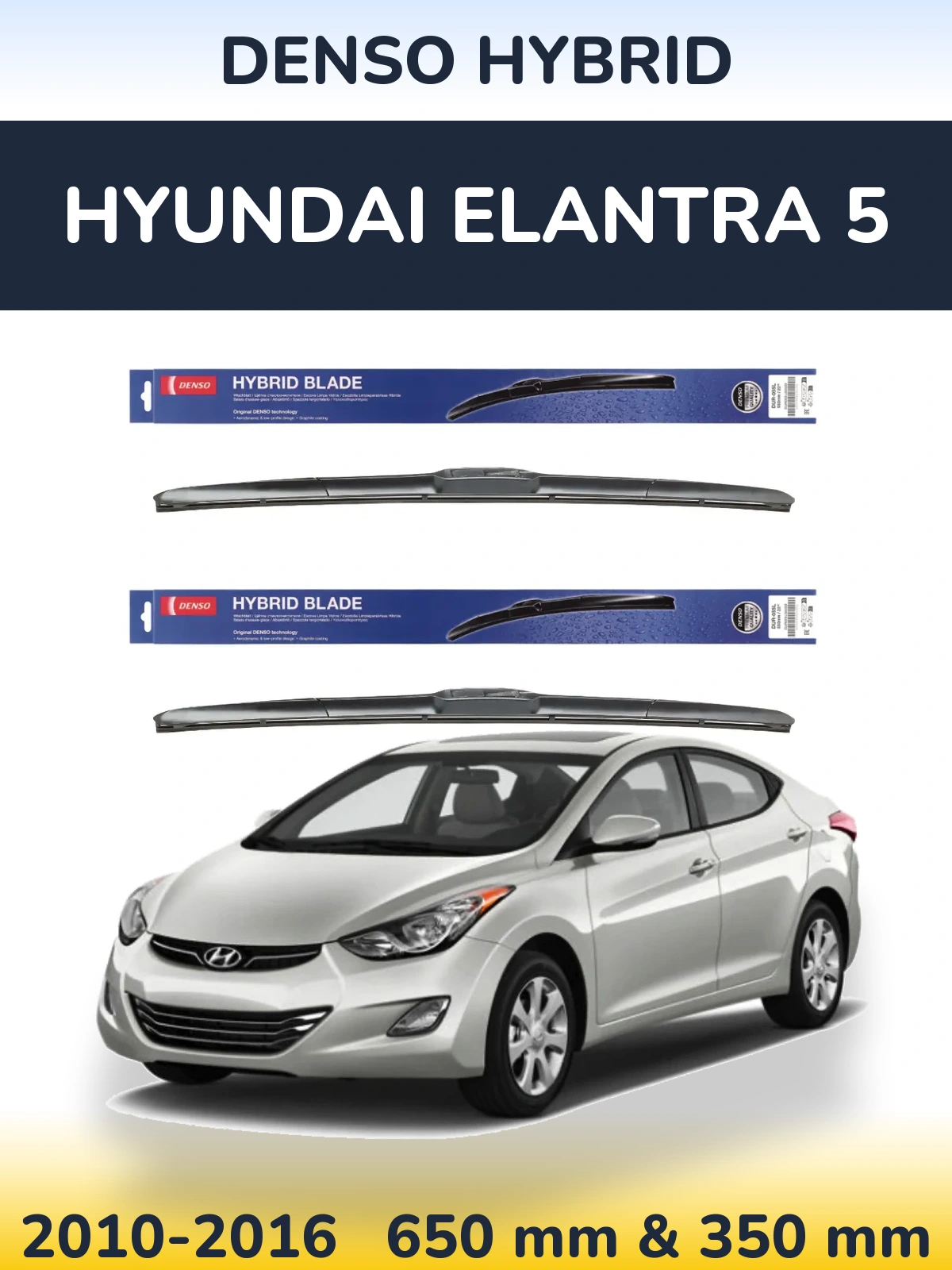 Sada předních stěračů Denso Hybrid 650 a 350 mm pro Hyundai Elantra 5 2010-2016
