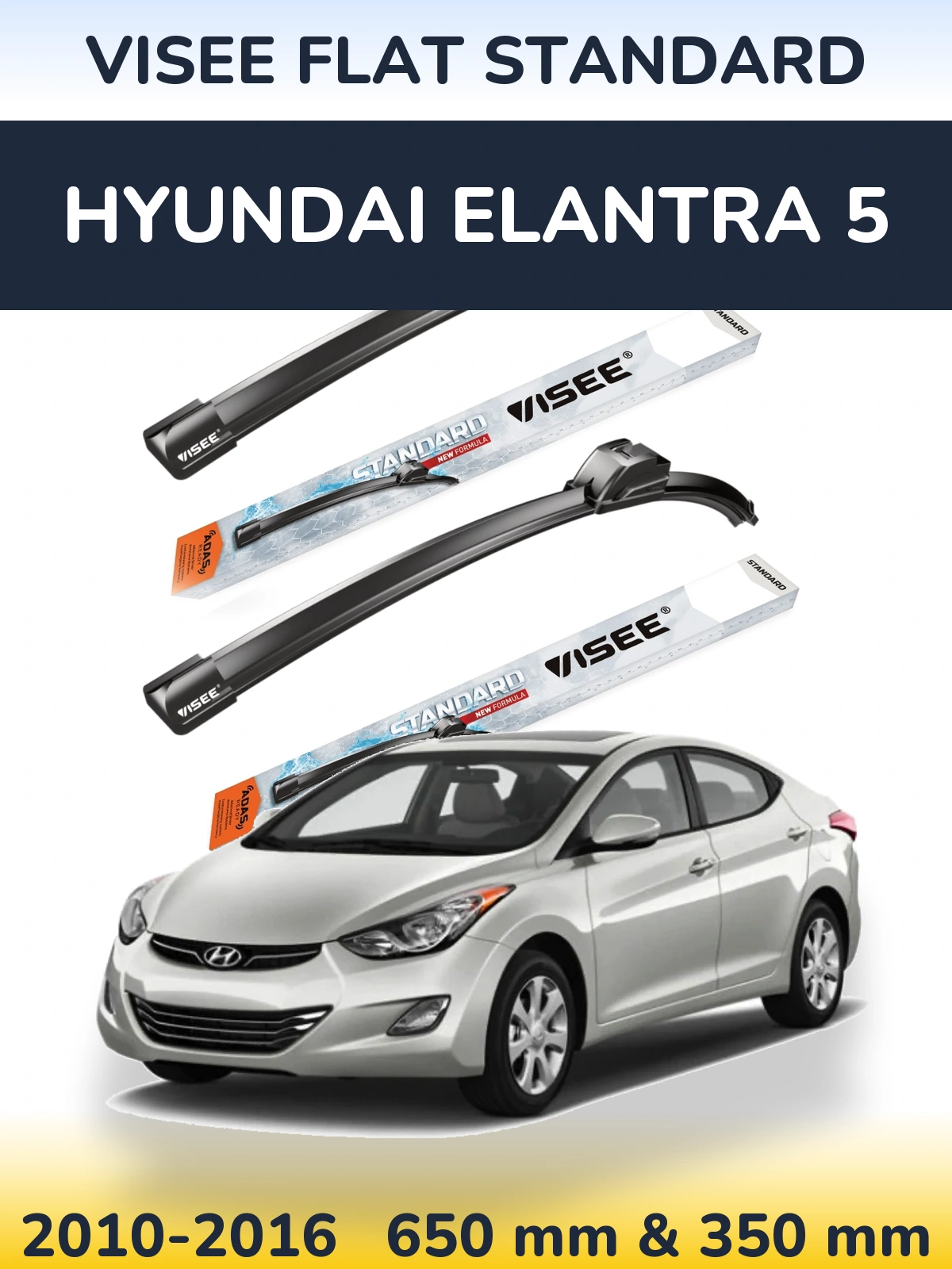 Sada předních stěračů VISEE FLAT STANDARD 650 a 350 mm pro Hyundai Elantra 5 2010-2016