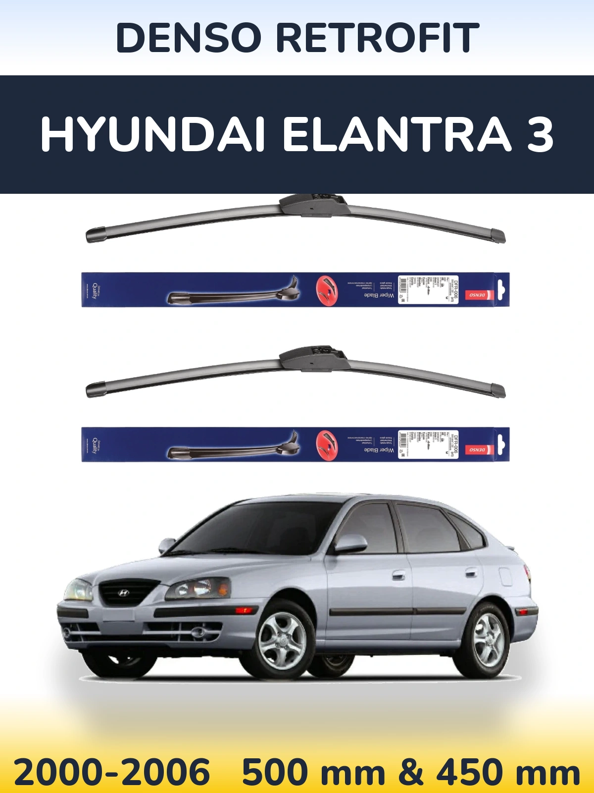 Sada předních stěračů Denso Retrofit 500 a 450 mm pro Hyundai Elantra 3 2000-2006