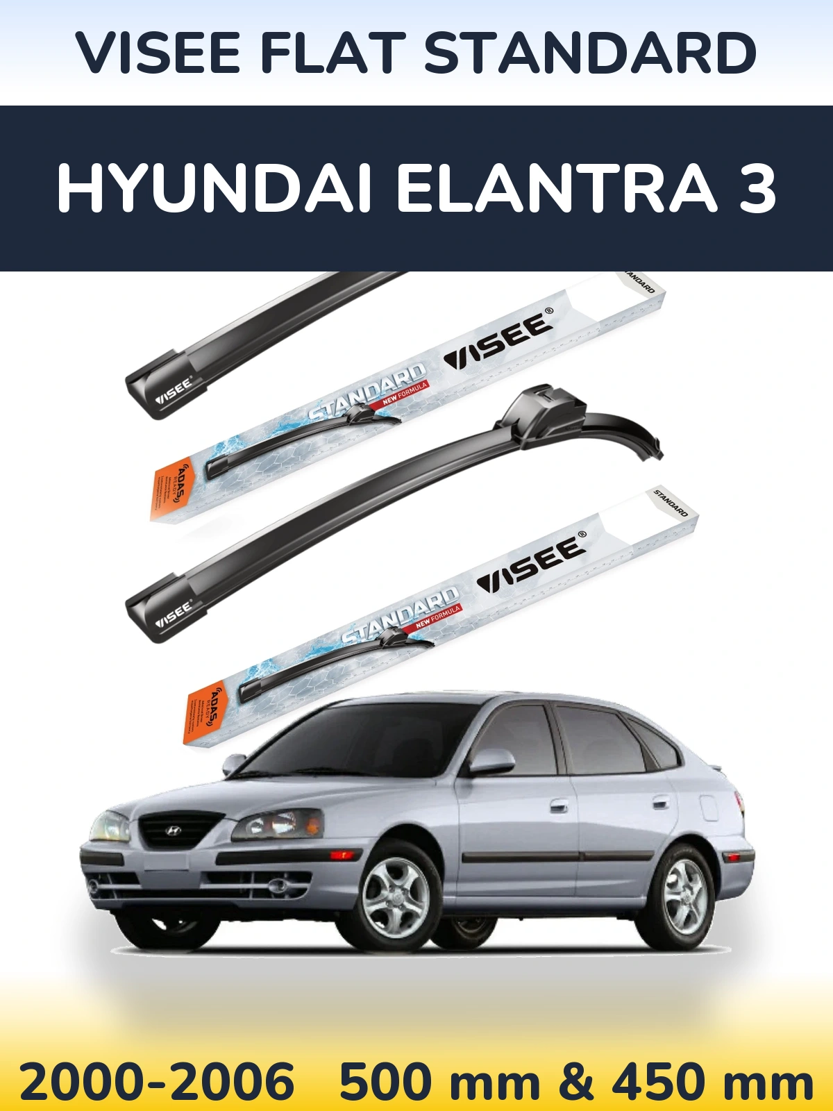 Sada předních stěračů VISEE FLAT STANDARD 500 a 450 mm pro Hyundai Elantra 3 2000-2006