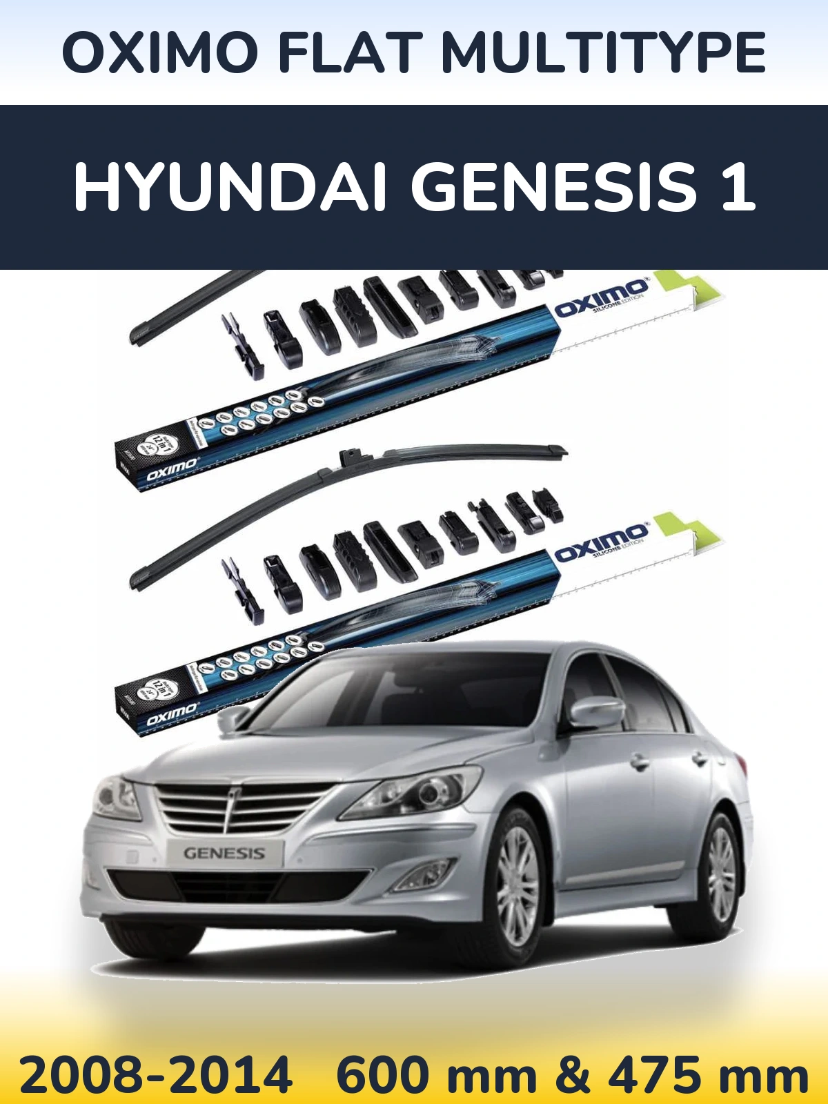 Sada předních stěračů Oximo Flat MultiType 600 a 475 mm pro Hyundai Genesis 1 2008-2014