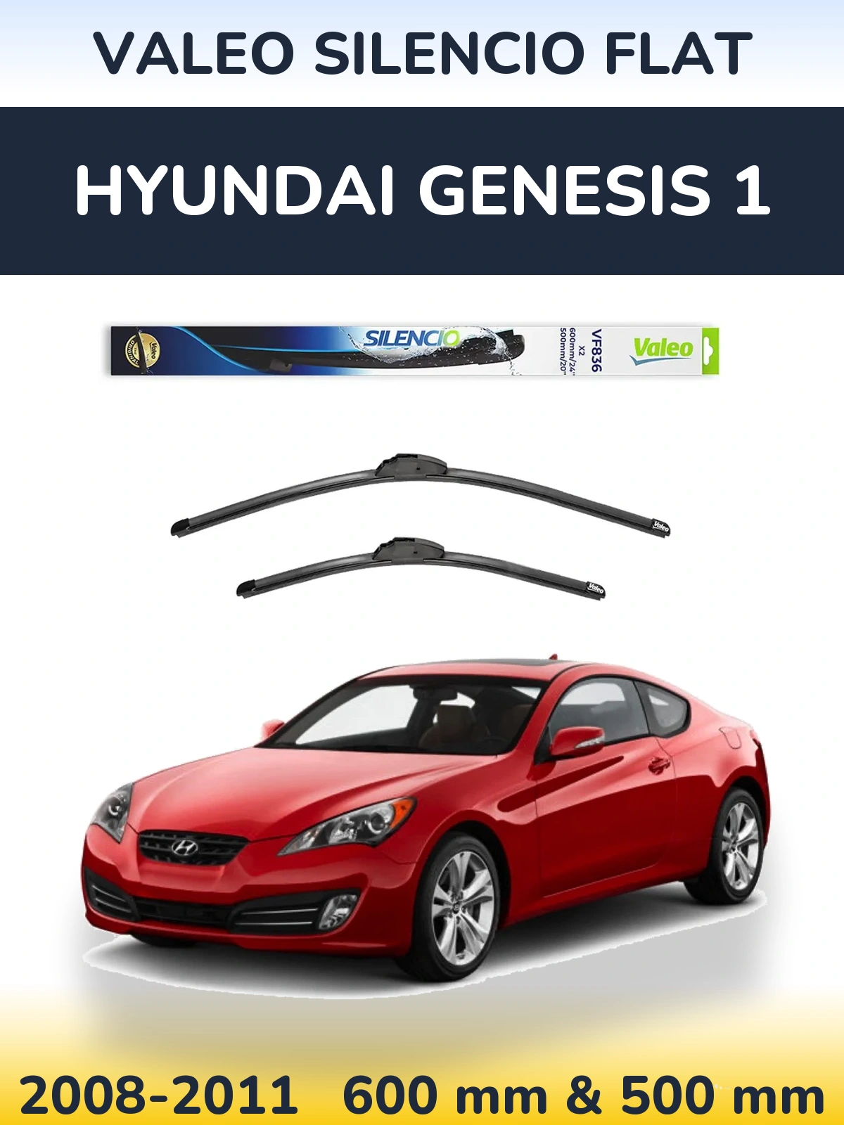 Sada předních stěračů Valeo Silencio Flat 600 a 500 mm pro Hyundai Genesis 1 2008-2011