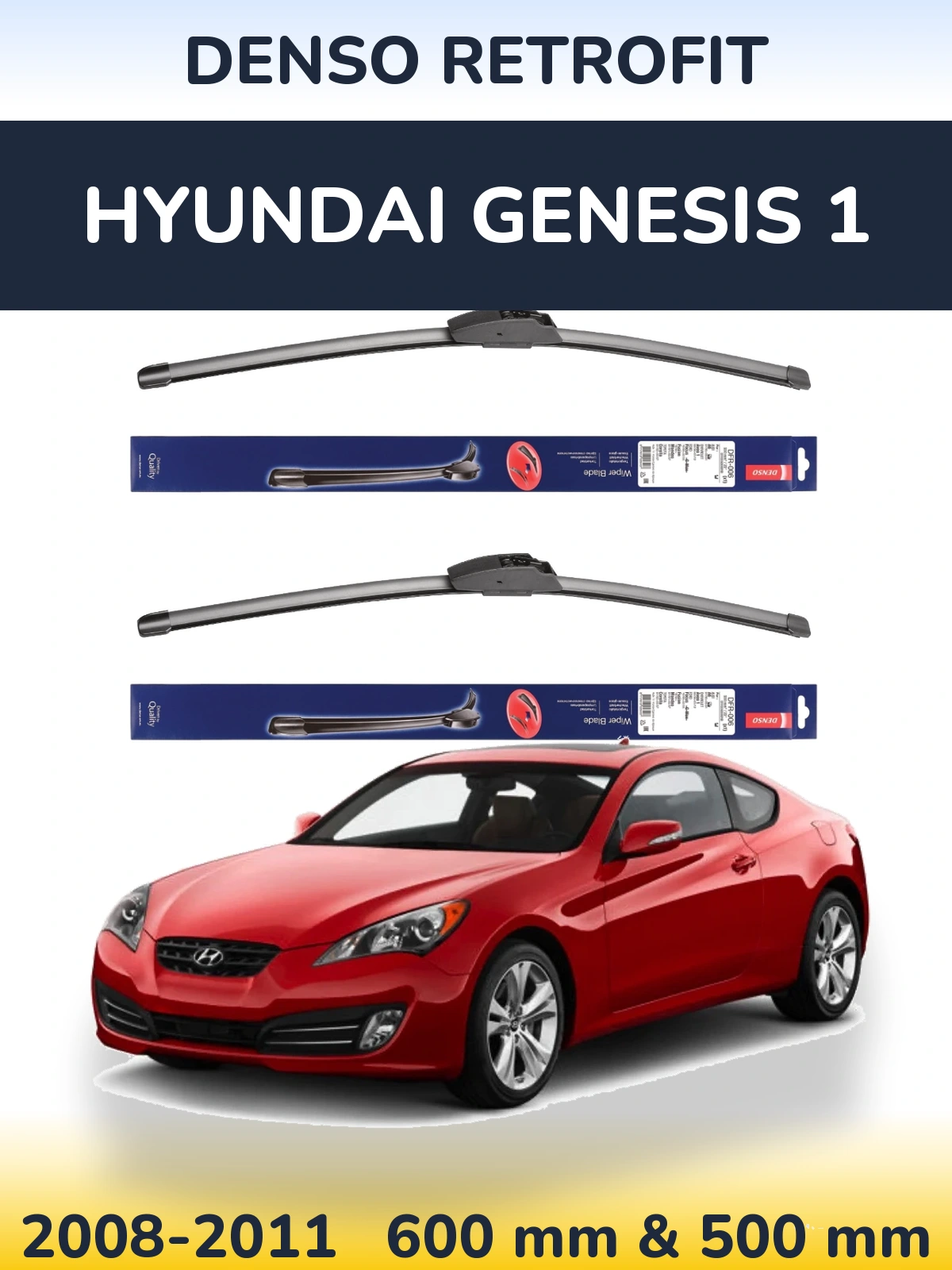 Комплект передніх щіток Denso Retrofit 600 & 500 мм для Hyundai Genesis 1 2008-2011