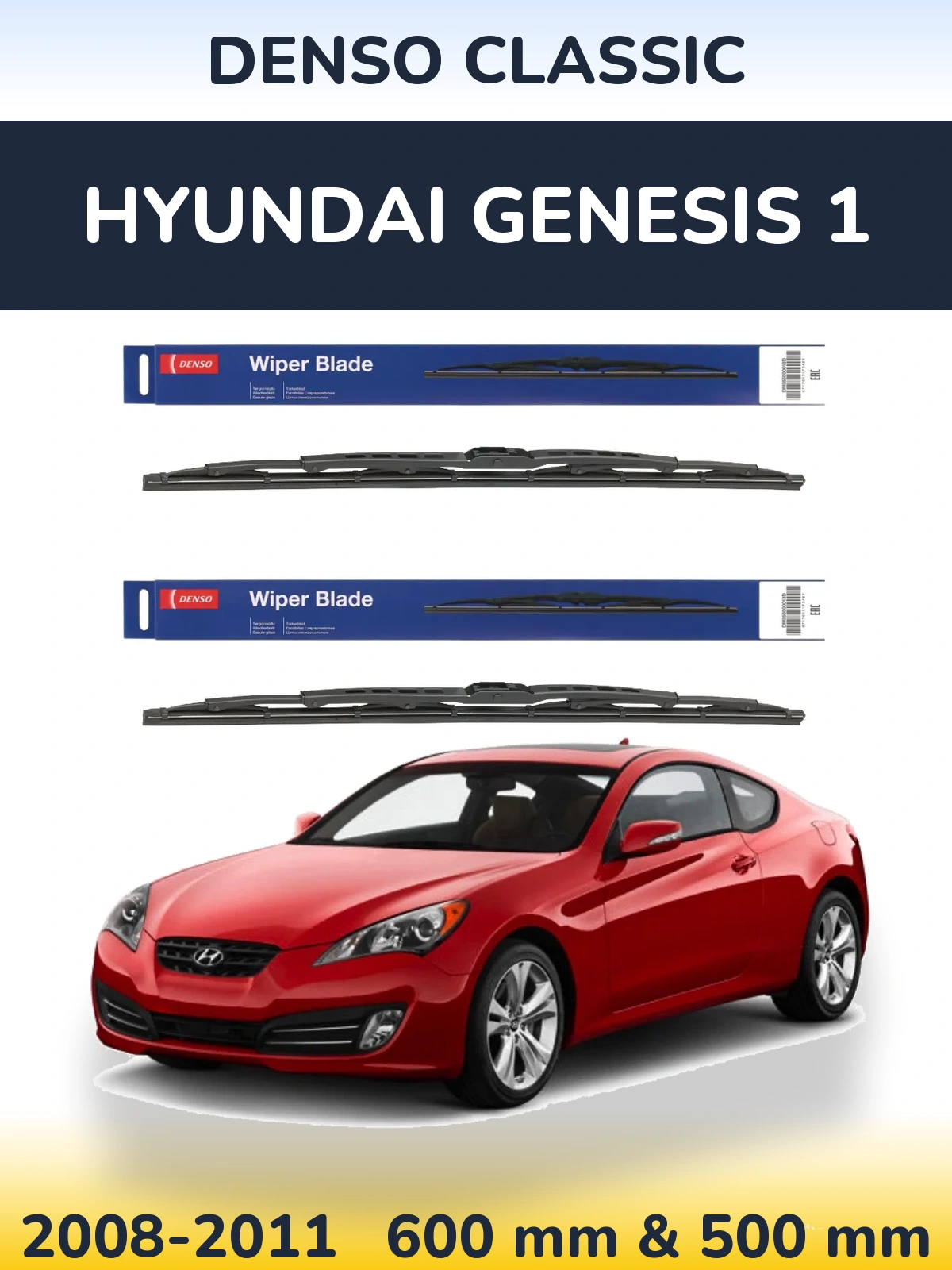 Sada předních stěračů Denso Classic 600 a 500 mm pro Hyundai Genesis 1 2008-2011