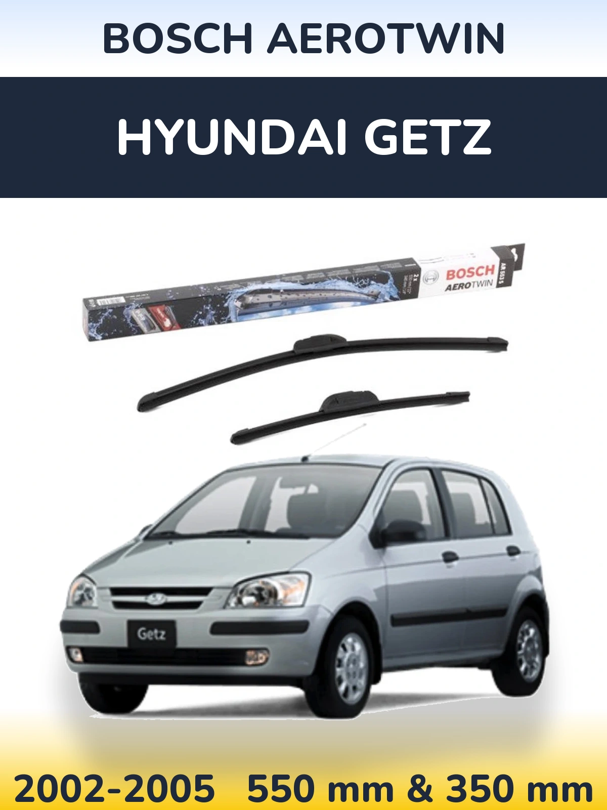 Sada předních stěračů BOSCH AeroTwin 550 a 350 mm pro Hyundai Getz 2002-2005