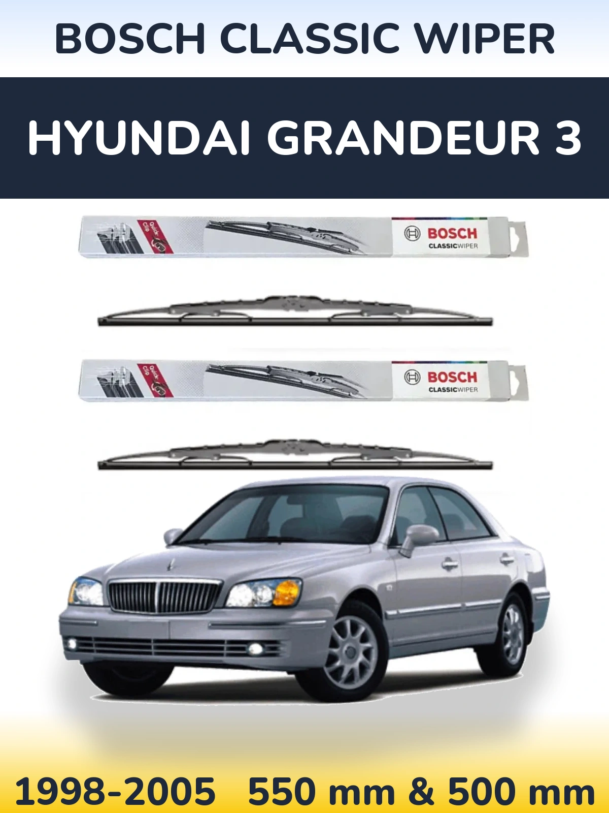 Sada předních stěračů BOSCH Classic Wiper 550 a 500 mm pro Hyundai Grandeur 3 1998-2005
