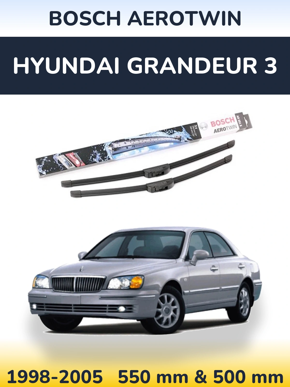 Sada předních stěračů BOSCH AeroTwin 550 a 500 mm pro Hyundai Grandeur 3 1998-2005