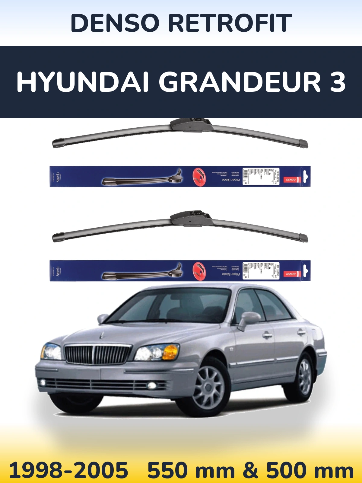 Sada předních stěračů Denso Retrofit 550 a 500 mm pro Hyundai Grandeur 3 1998-2005