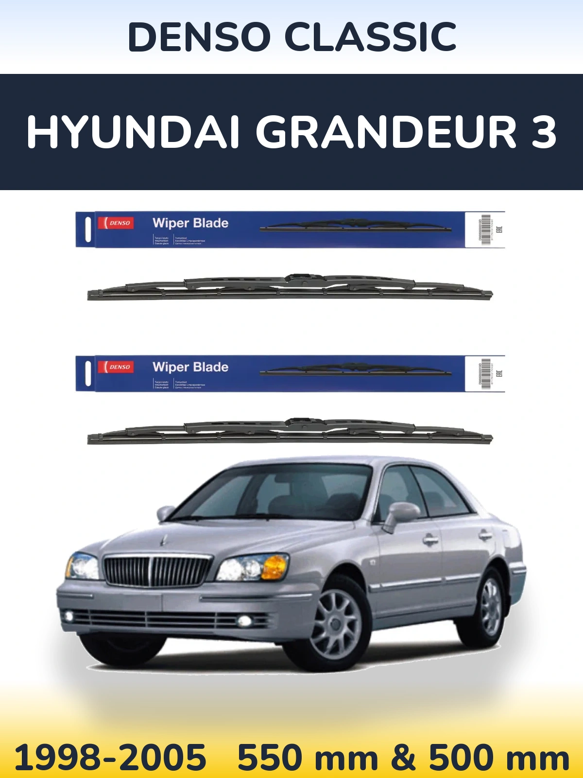 Sada předních stěračů Denso Classic 550 a 500 mm pro Hyundai Grandeur 3 1998-2005
