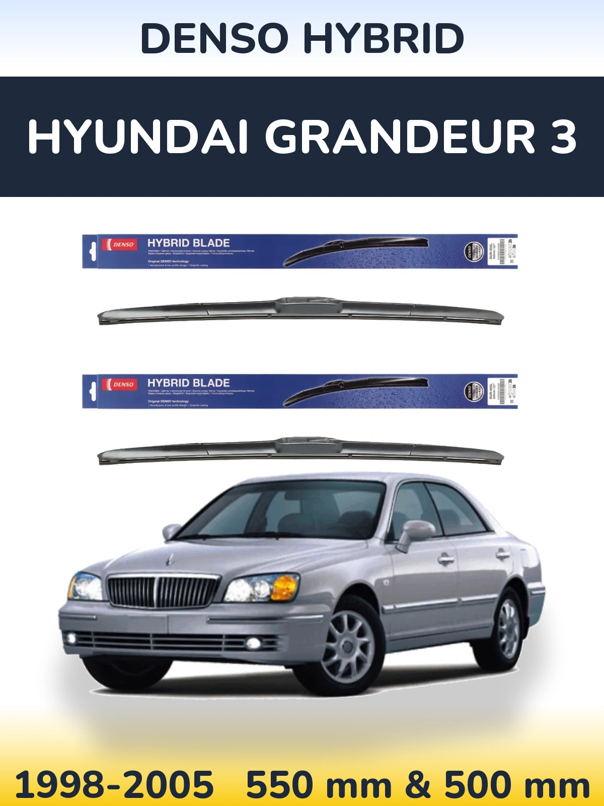 Sada předních stěračů Denso Hybrid 550 a 500 mm pro Hyundai Grandeur 3 1998-2005