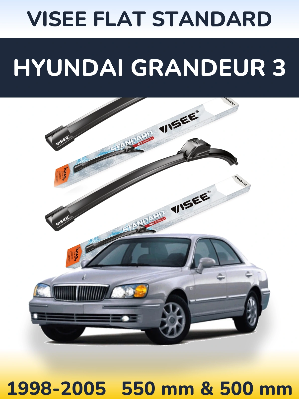 Sada předních stěračů VISEE FLAT STANDARD 550 a 500 mm pro Hyundai Grandeur 3 1998-2005