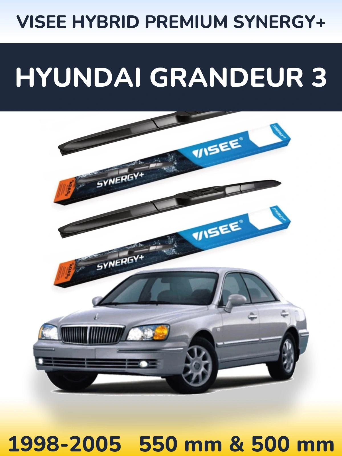 Sada předních stěračů VISEE HYBRID PREMIUM SYNERGY+ 550 a 500 mm pro Hyundai Grandeur 3 1998-2005