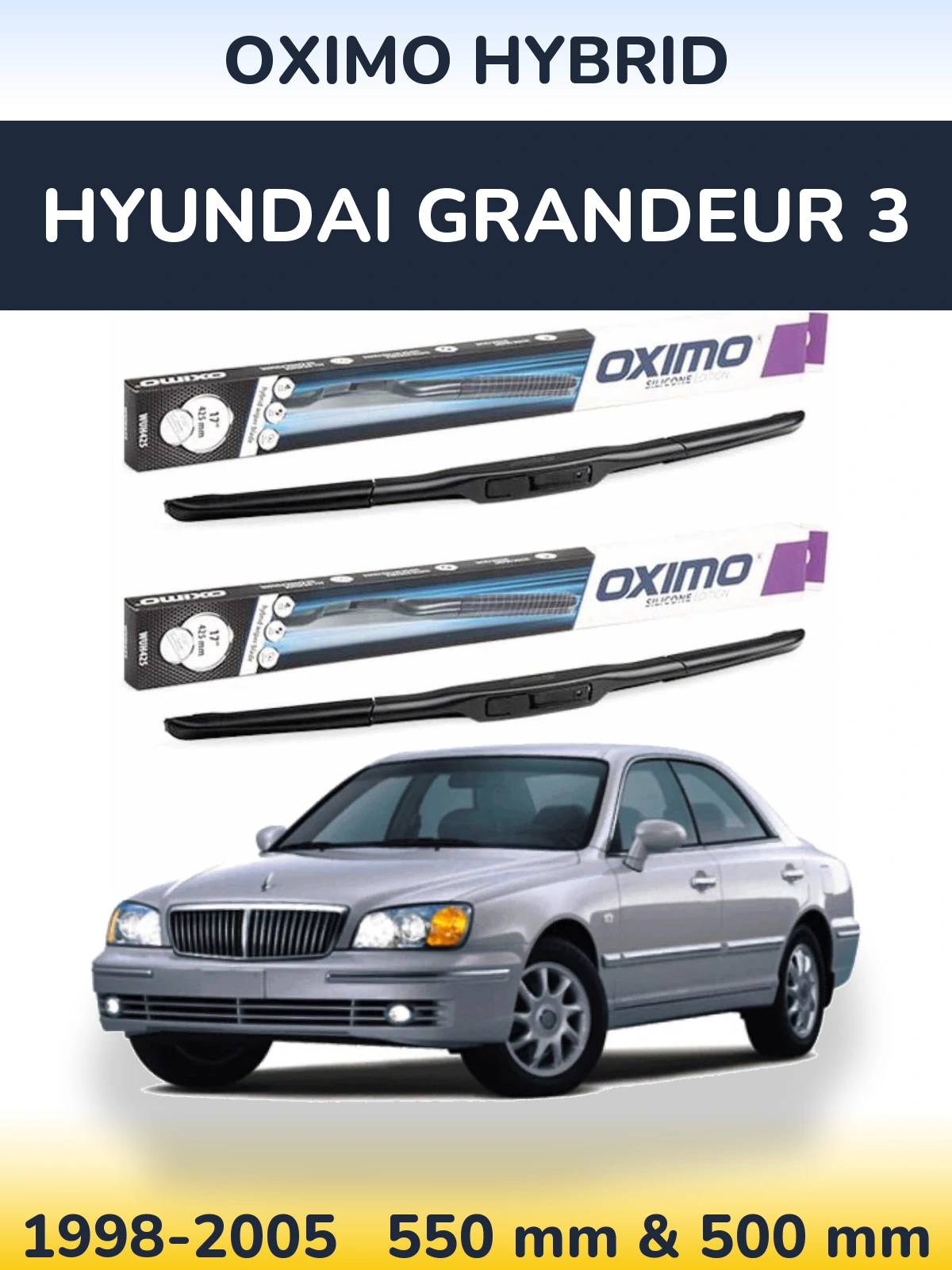 Sada předních stěračů Oximo Hybrid 550 a 500 mm pro Hyundai Grandeur 3 1998-2005