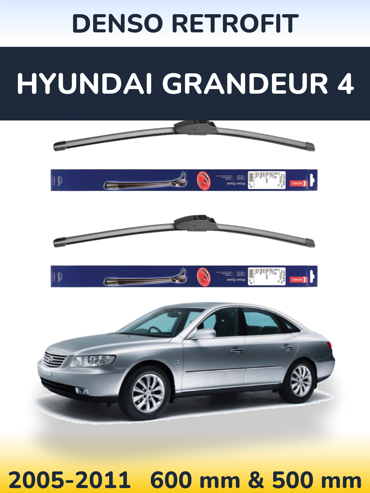 Sada předních stěračů Denso Retrofit 600 a 500 mm pro Hyundai Grandeur 4 2005-2011