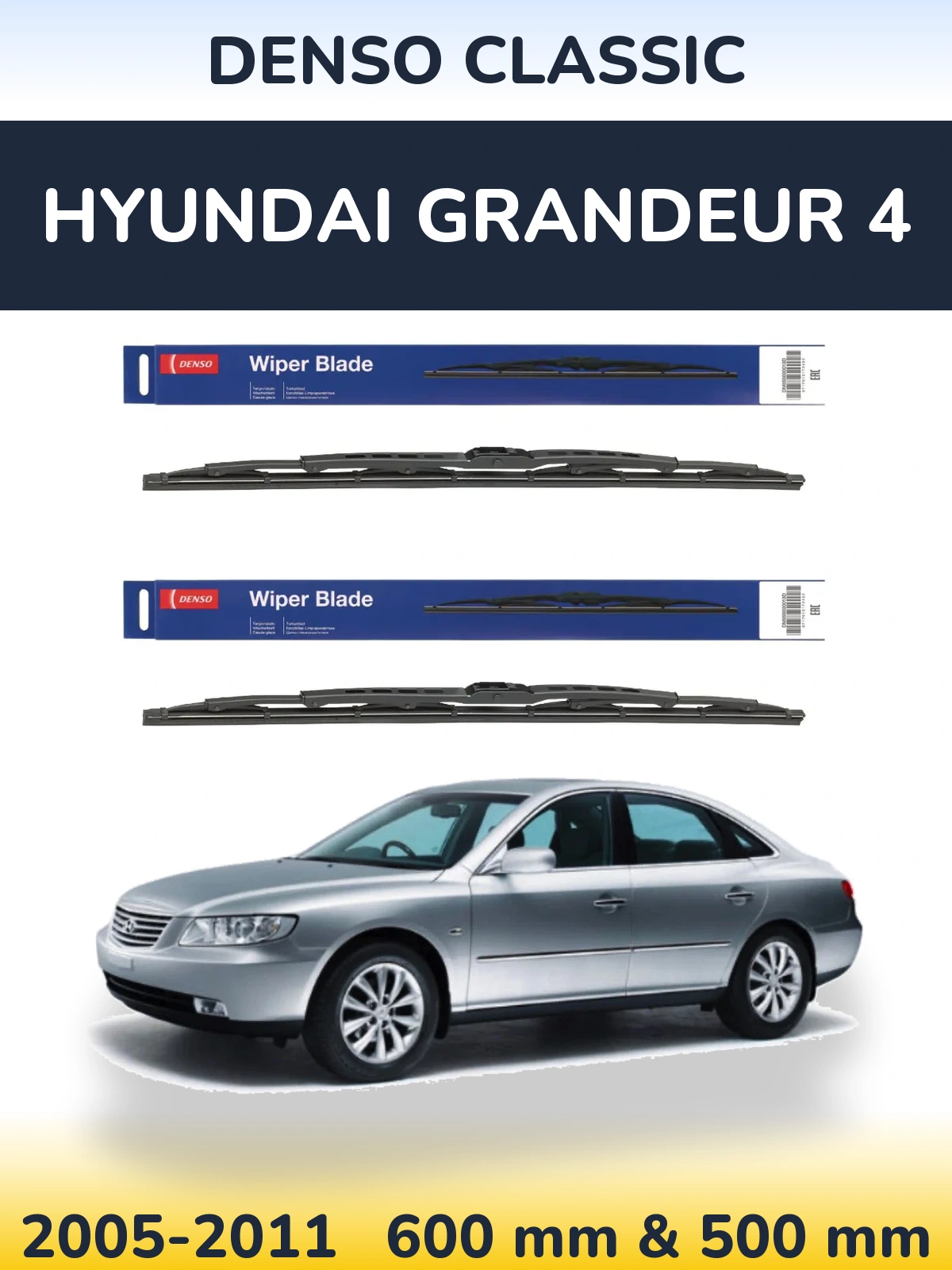 Sada předních stěračů Denso Classic 600 a 500 mm pro Hyundai Grandeur 4 2005-2011