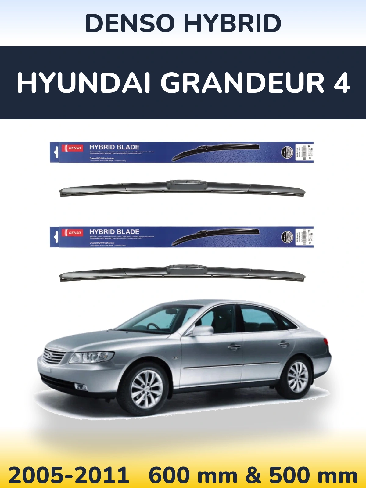 Sada předních stěračů Denso Hybrid 600 a 500 mm pro Hyundai Grandeur 4 2005-2011