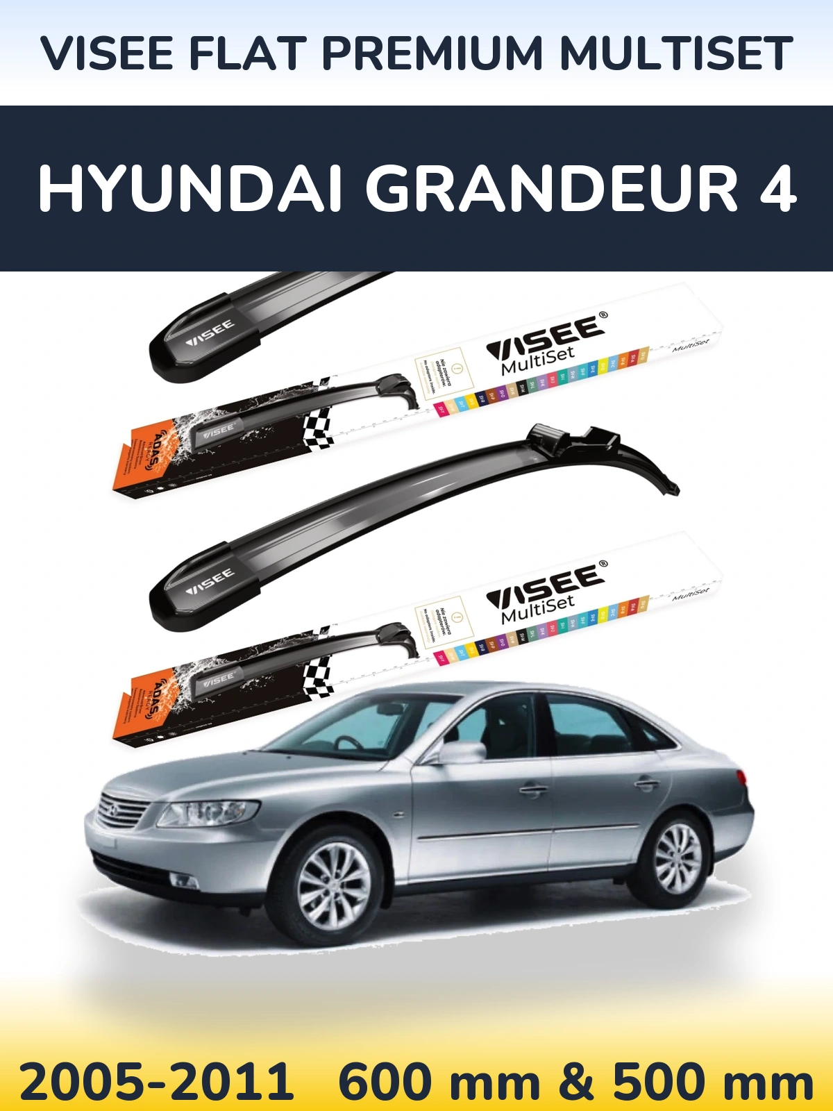 Sada předních stěračů VISEE FLAT PREMIUM MultiSet 600 a 500 mm pro Hyundai Grandeur 4 2005-2011