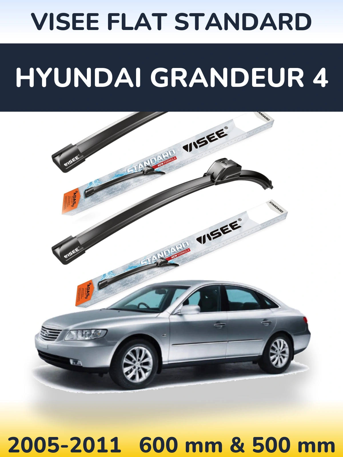 Sada předních stěračů VISEE FLAT STANDARD 600 a 500 mm pro Hyundai Grandeur 4 2005-2011