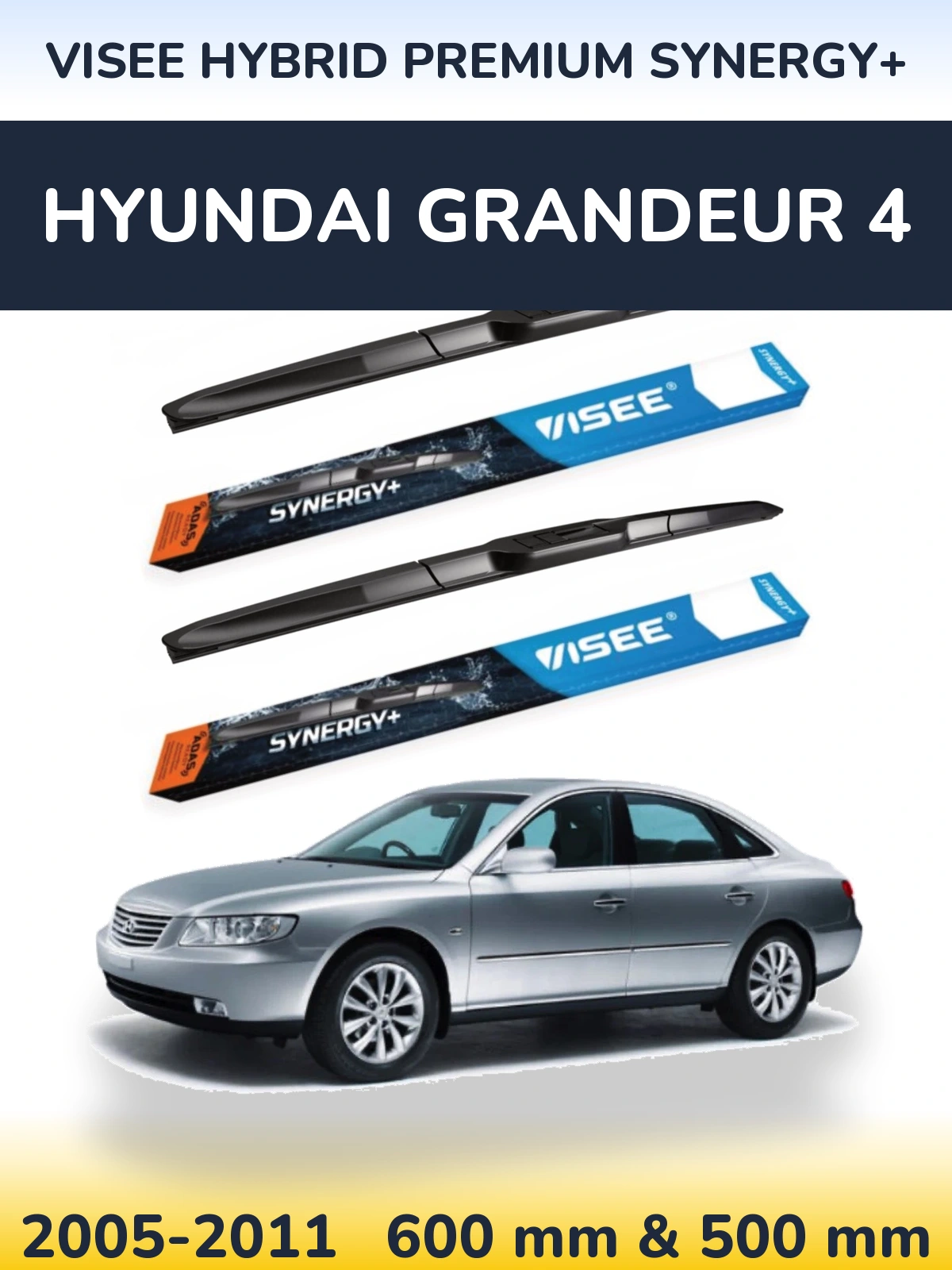 Sada předních stěračů VISEE HYBRID PREMIUM SYNERGY+ 600 a 500 mm pro Hyundai Grandeur 4 2005-2011