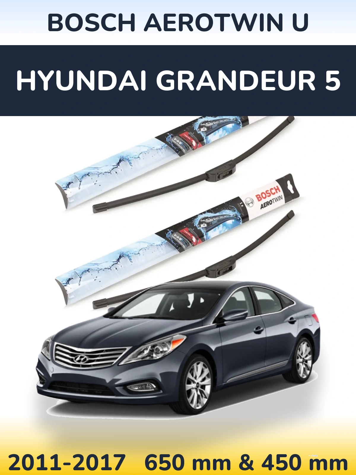 Sada předních stěračů BOSCH AeroTwin U 650 a 450 mm pro Hyundai Grandeur 5 2011-2017