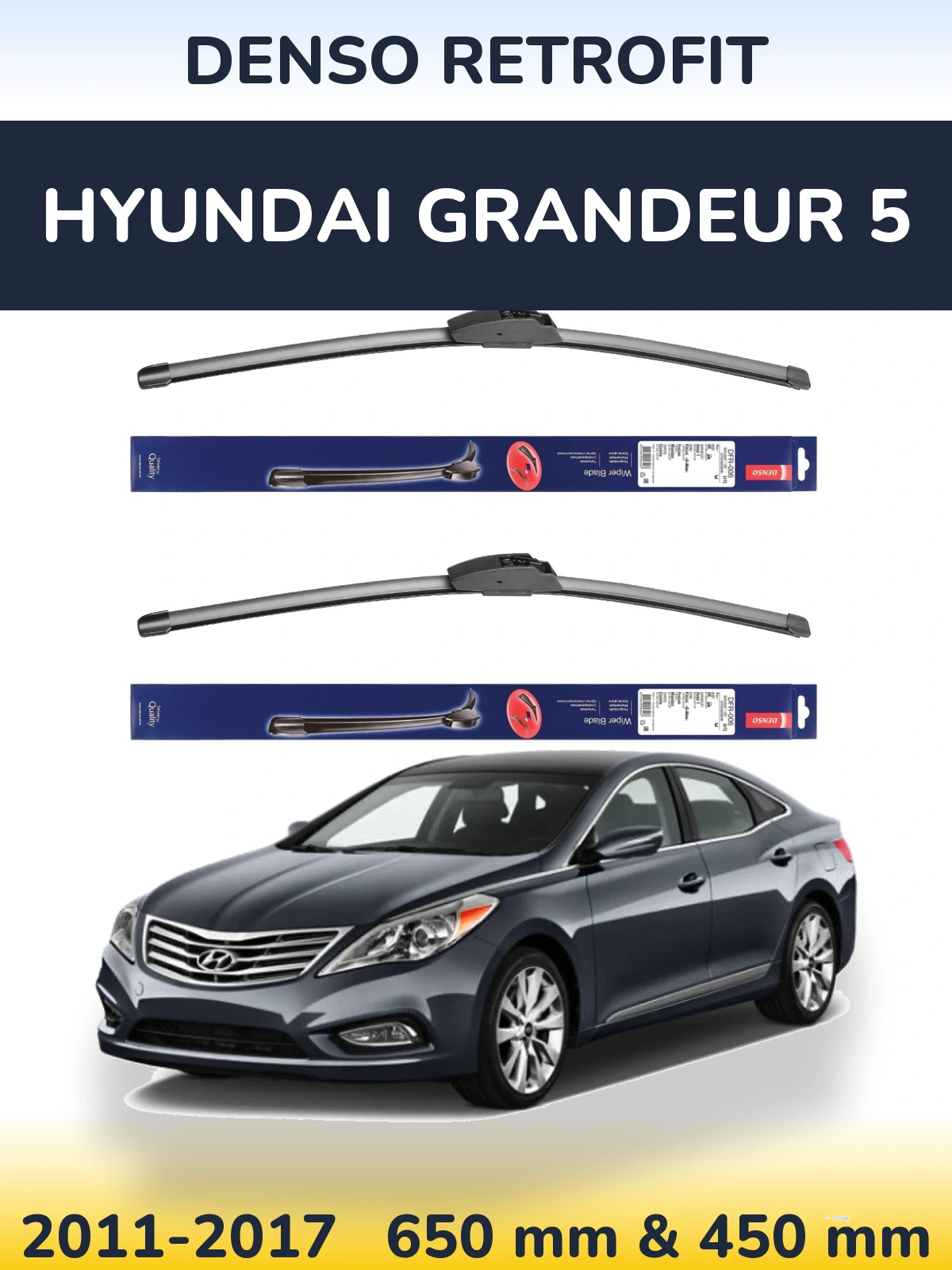 Sada předních stěračů Denso Retrofit 650 a 450 mm pro Hyundai Grandeur 5 2011-2017