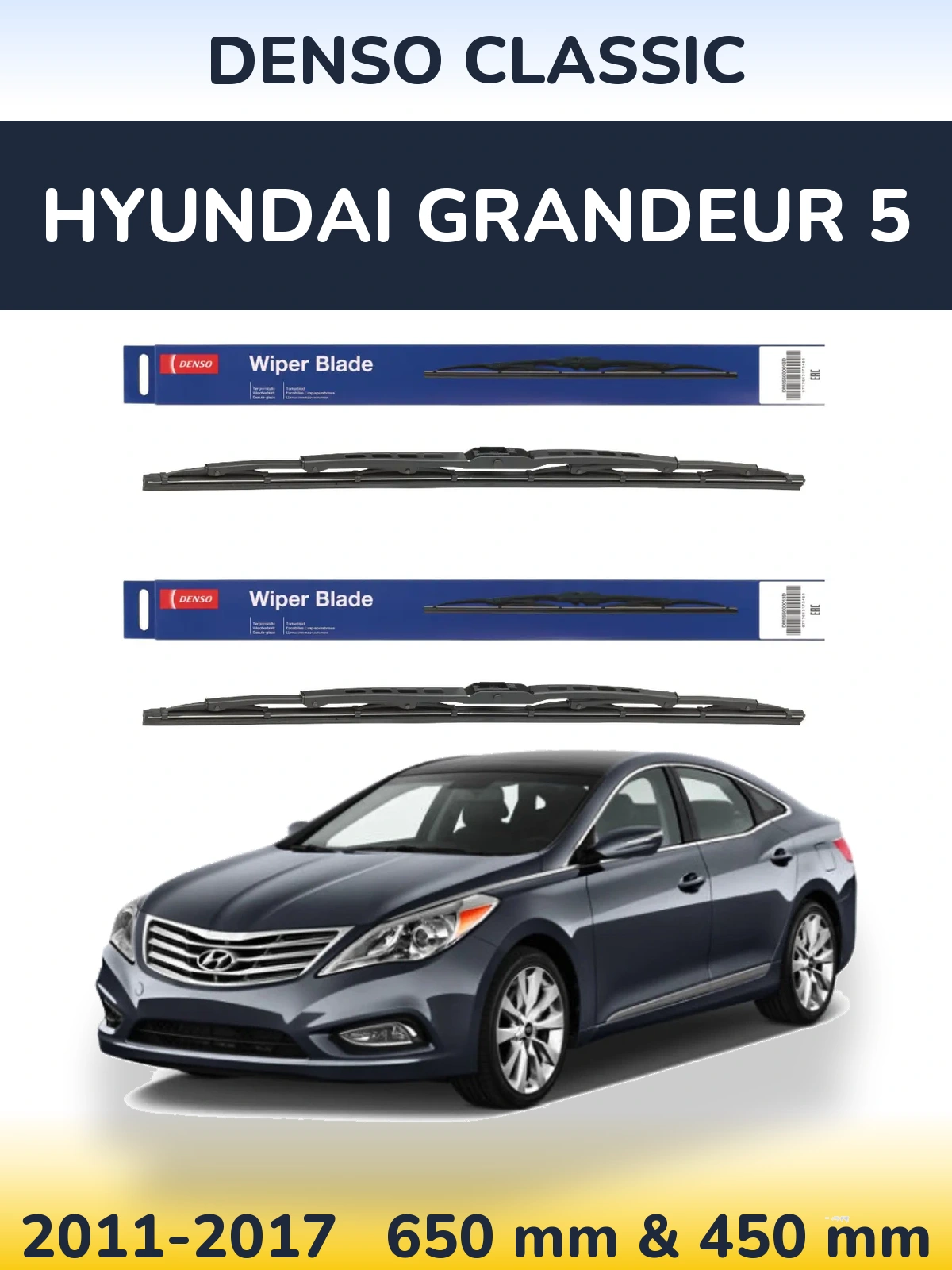 Sada předních stěračů Denso Classic 650 a 450 mm pro Hyundai Grandeur 5 2011-2017