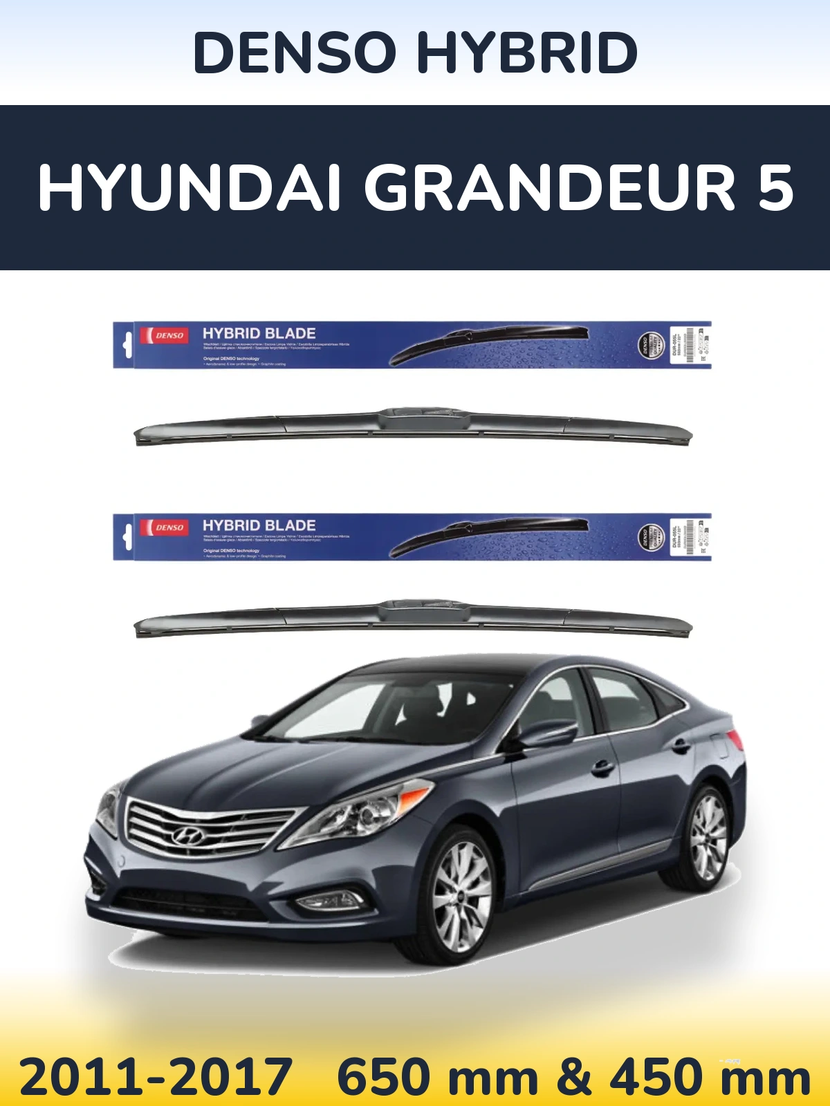 Sada předních stěračů Denso Hybrid 650 a 450 mm pro Hyundai Grandeur 5 2011-2017