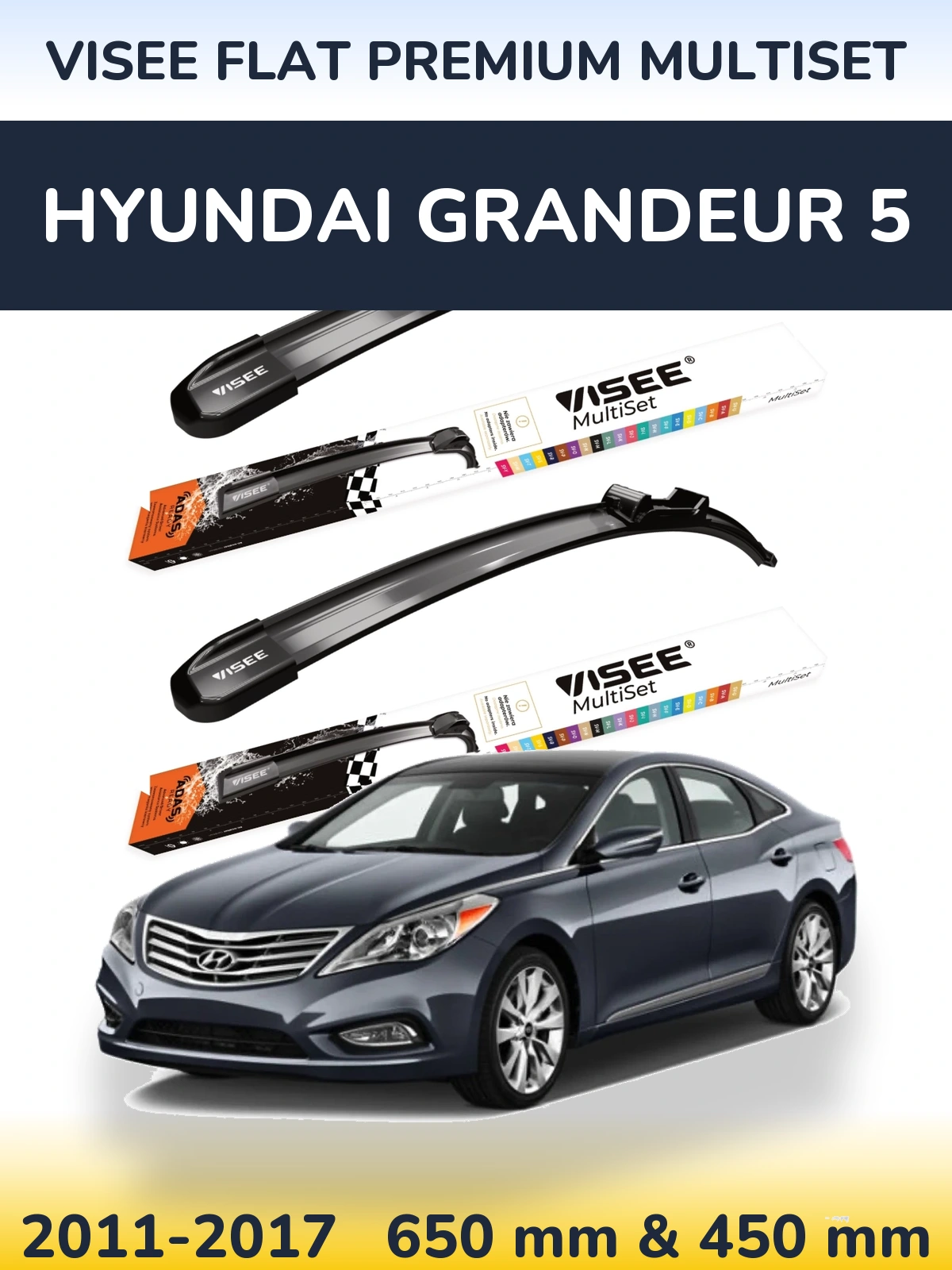 Sada předních stěračů VISEE FLAT PREMIUM MultiSet 650 a 450 mm pro Hyundai Grandeur 5 2011-2017