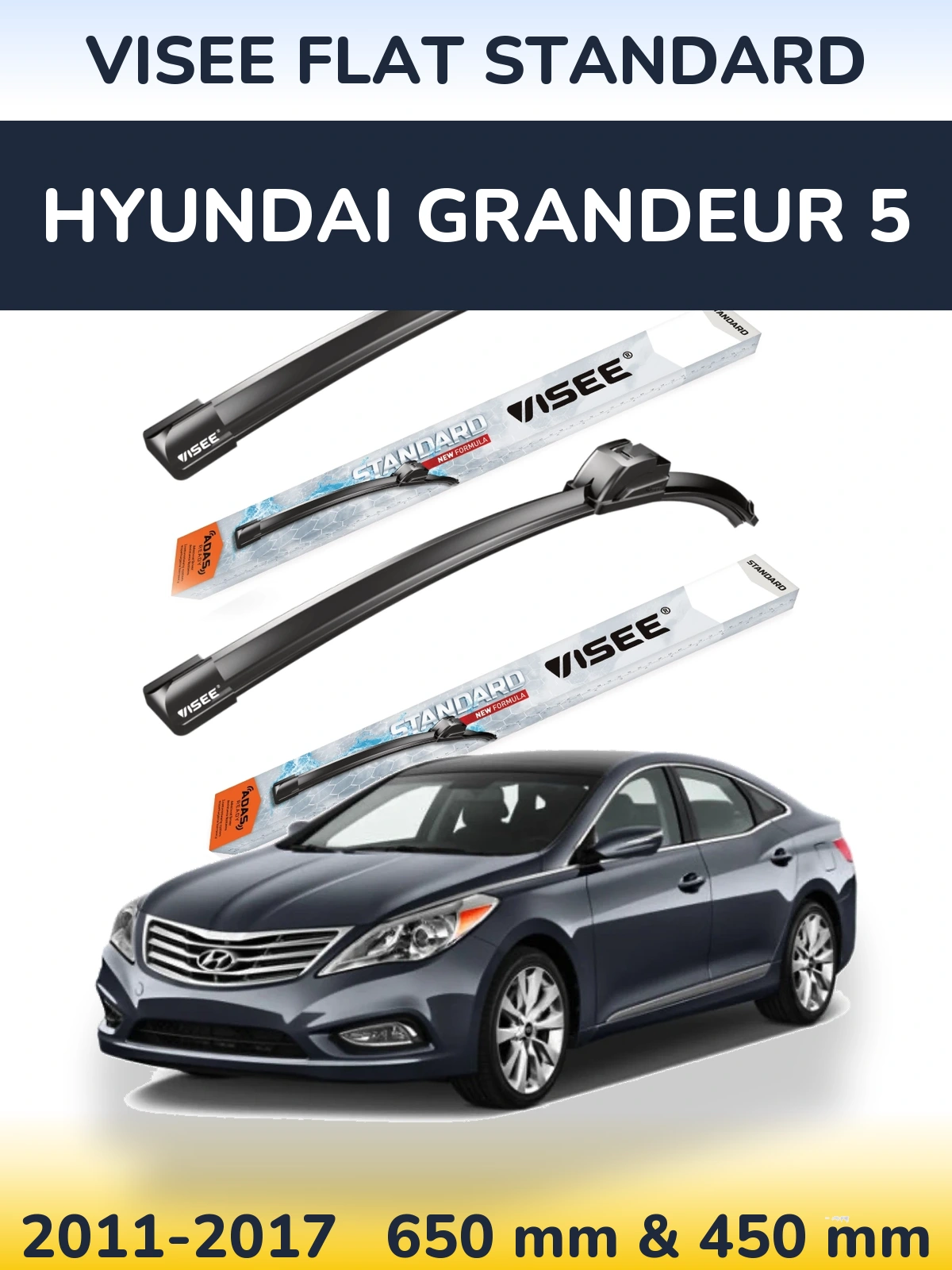 Sada předních stěračů VISEE FLAT STANDARD 650 a 450 mm pro Hyundai Grandeur 5 2011-2017