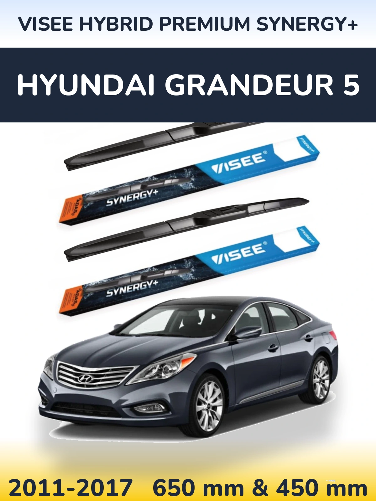 Комплект передніх щіток VISEE HYBRID PREMIUM SYNERGY+ 650 & 450 мм для Hyundai Grandeur 5 2011-2017