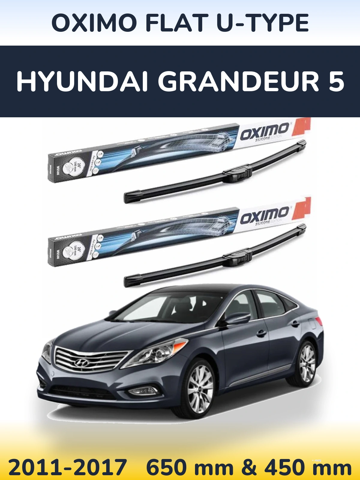 Sada předních stěračů Oximo Flat U-type 650 a 450 mm pro Hyundai Grandeur 5 2011-2017