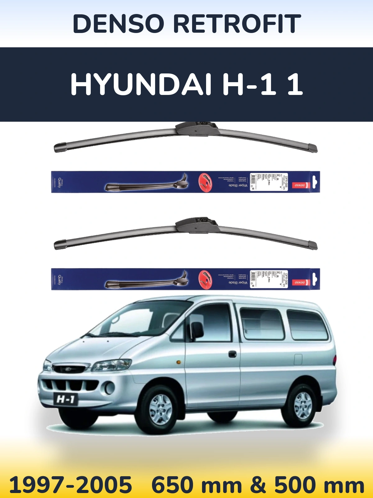 Sada předních stěračů Denso Retrofit 650 a 500 mm pro Hyundai H-1 1 1997-2005