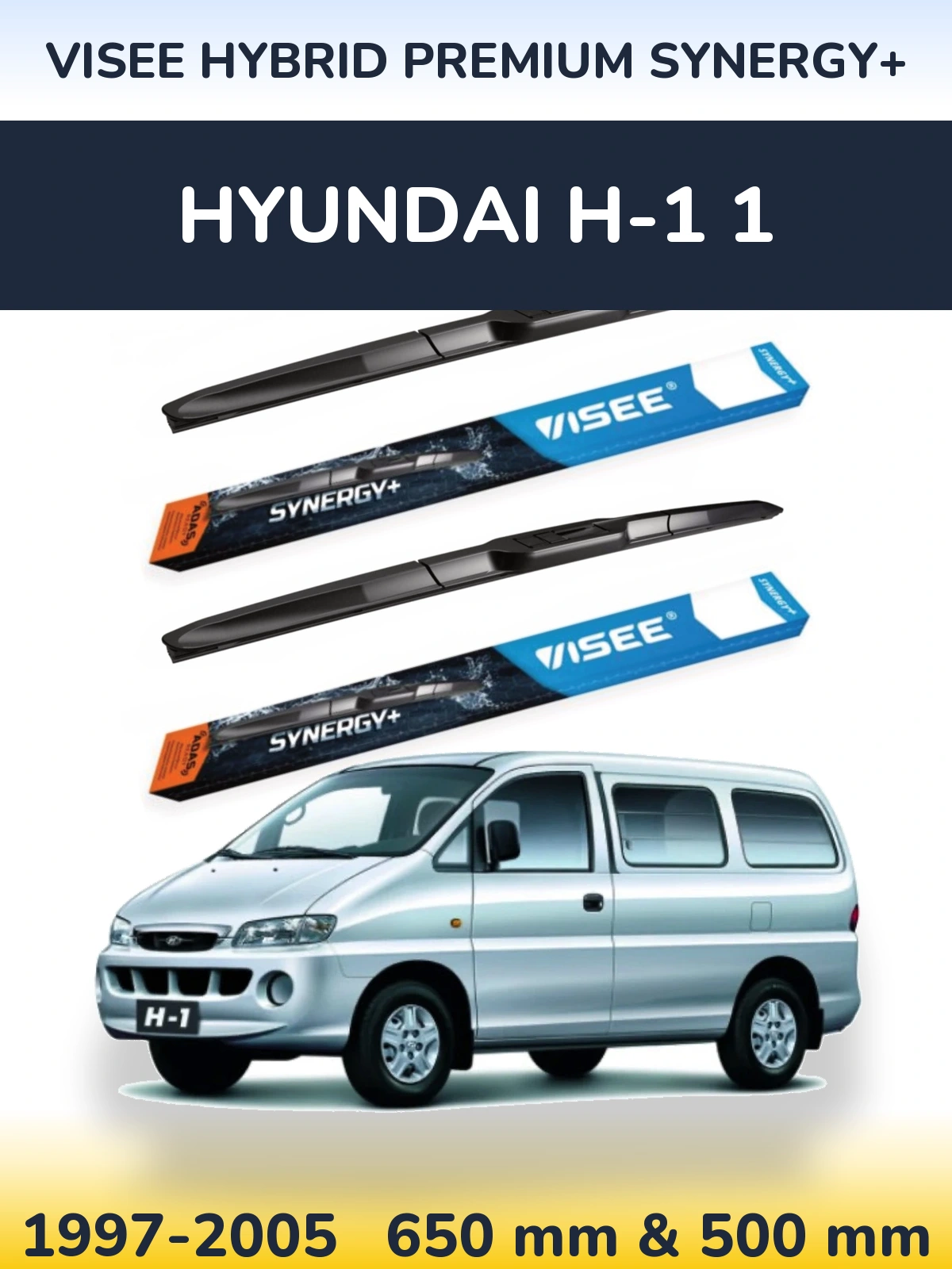 Sada předních stěračů VISEE HYBRID PREMIUM SYNERGY+ 650 a 500 mm pro Hyundai H-1 1 1997-2005