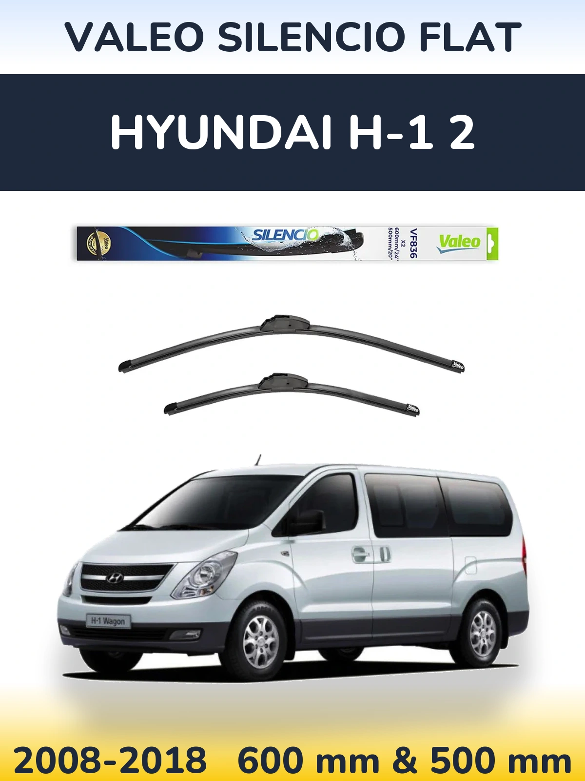 Sada předních stěračů Valeo Silencio Flat 600 a 500 mm pro Hyundai H-1 2 2008-2018