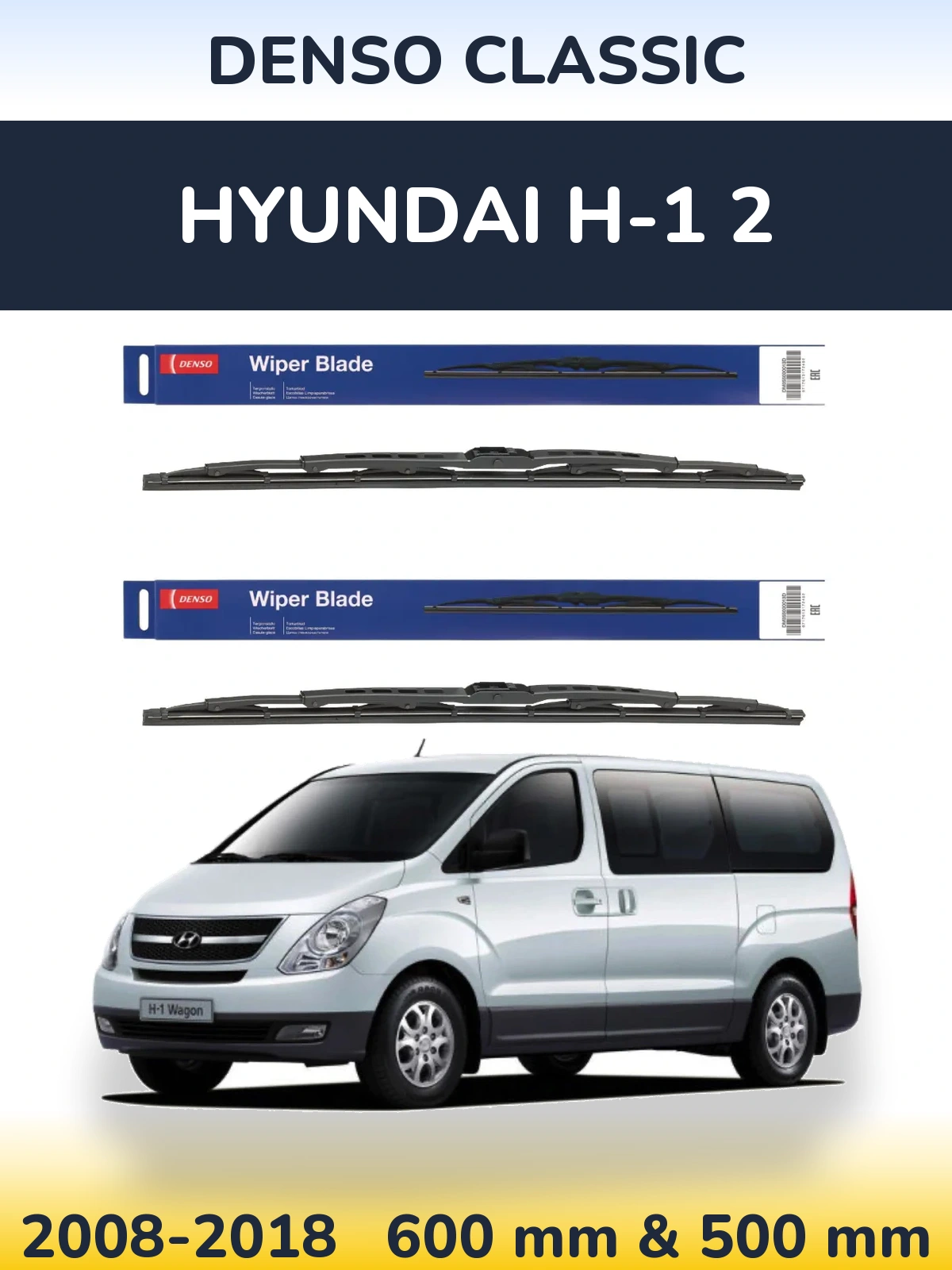 Sada předních stěračů Denso Classic 600 a 500 mm pro Hyundai H-1 2 2008-2018