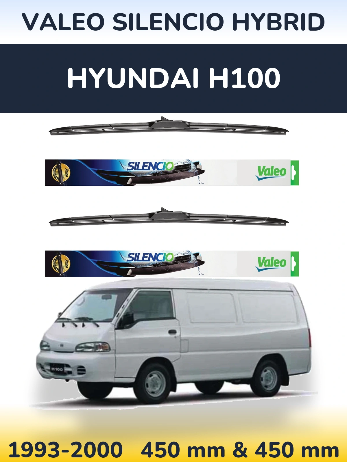 Sada předních stěračů Valeo Silencio Hybrid 450 a 450 mm pro Hyundai H100 1993-2000