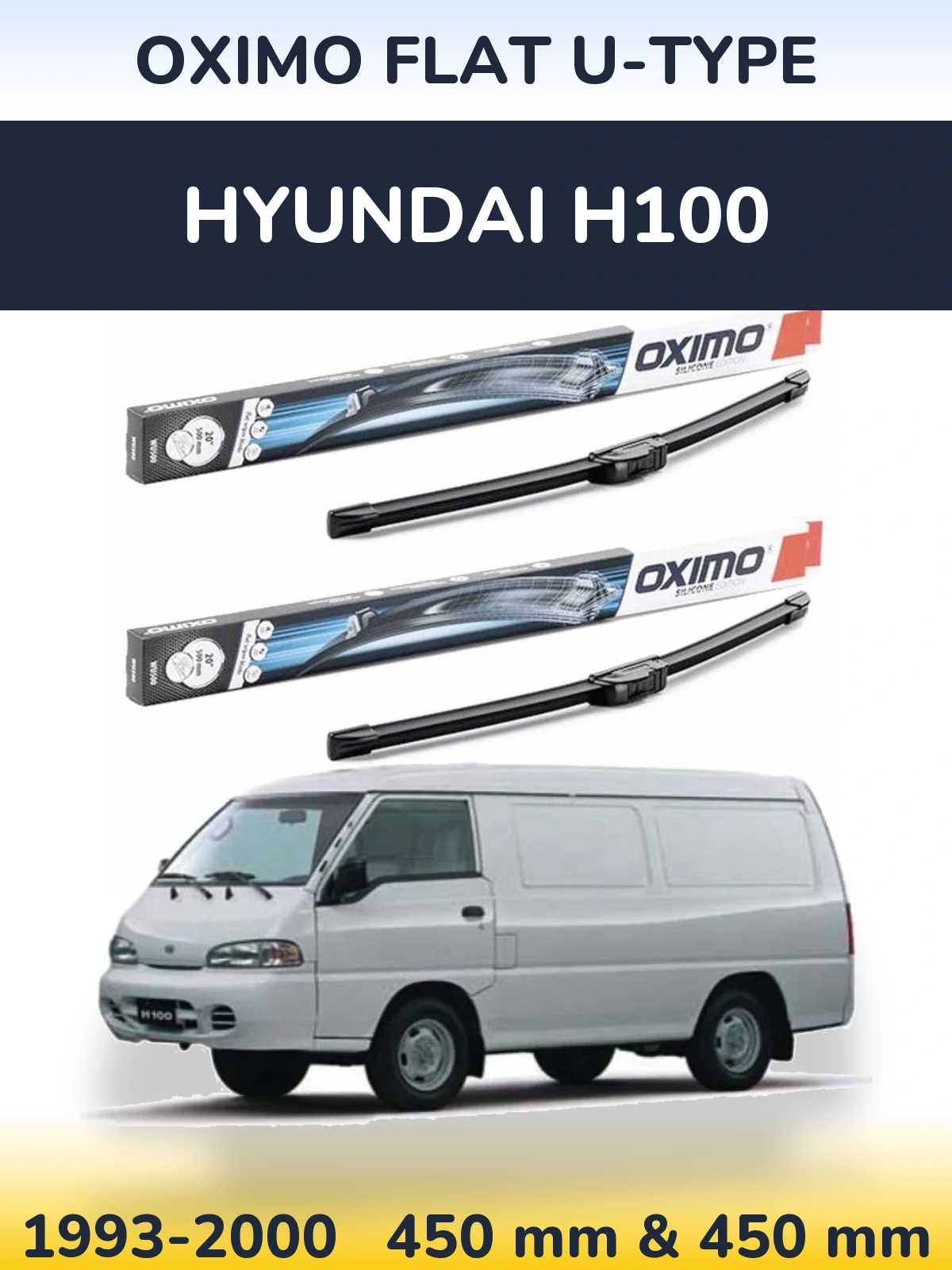 Sada předních stěračů Oximo Flat U-type 450 a 450 mm pro Hyundai H100 1993-2000