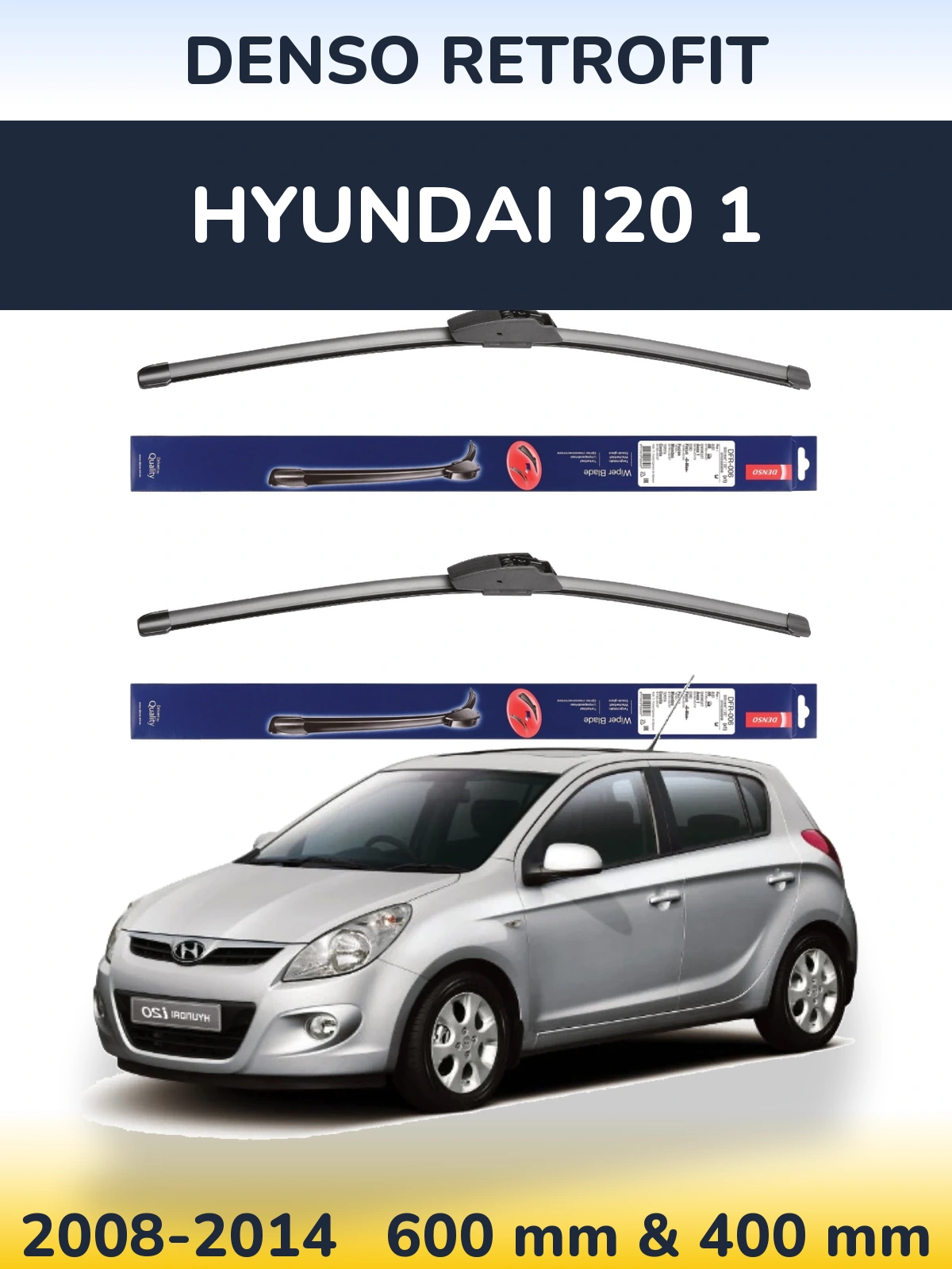 Sada předních stěračů Denso Retrofit 600 a 400 mm pro Hyundai i20 1 2008-2014