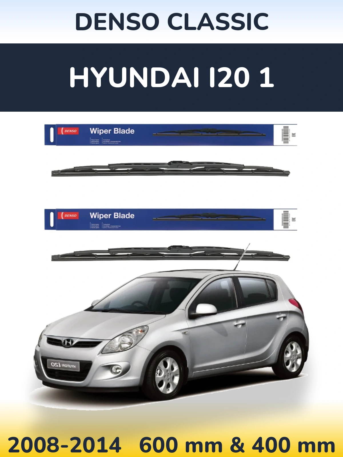 Sada předních stěračů Denso Classic 600 a 400 mm pro Hyundai i20 1 2008-2014