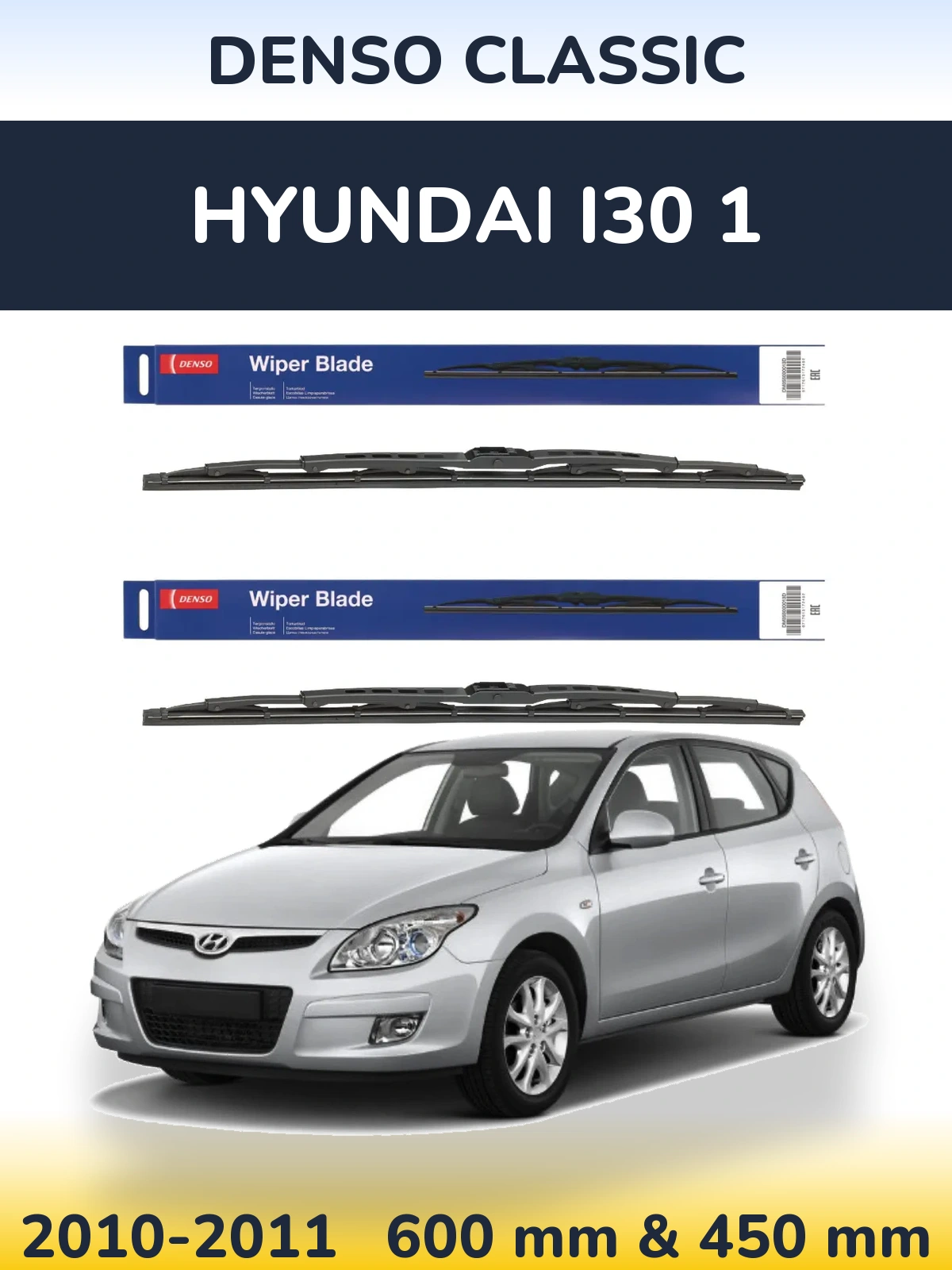Sada předních stěračů Denso Classic 600 a 450 mm pro Hyundai i30 1 2010-2011