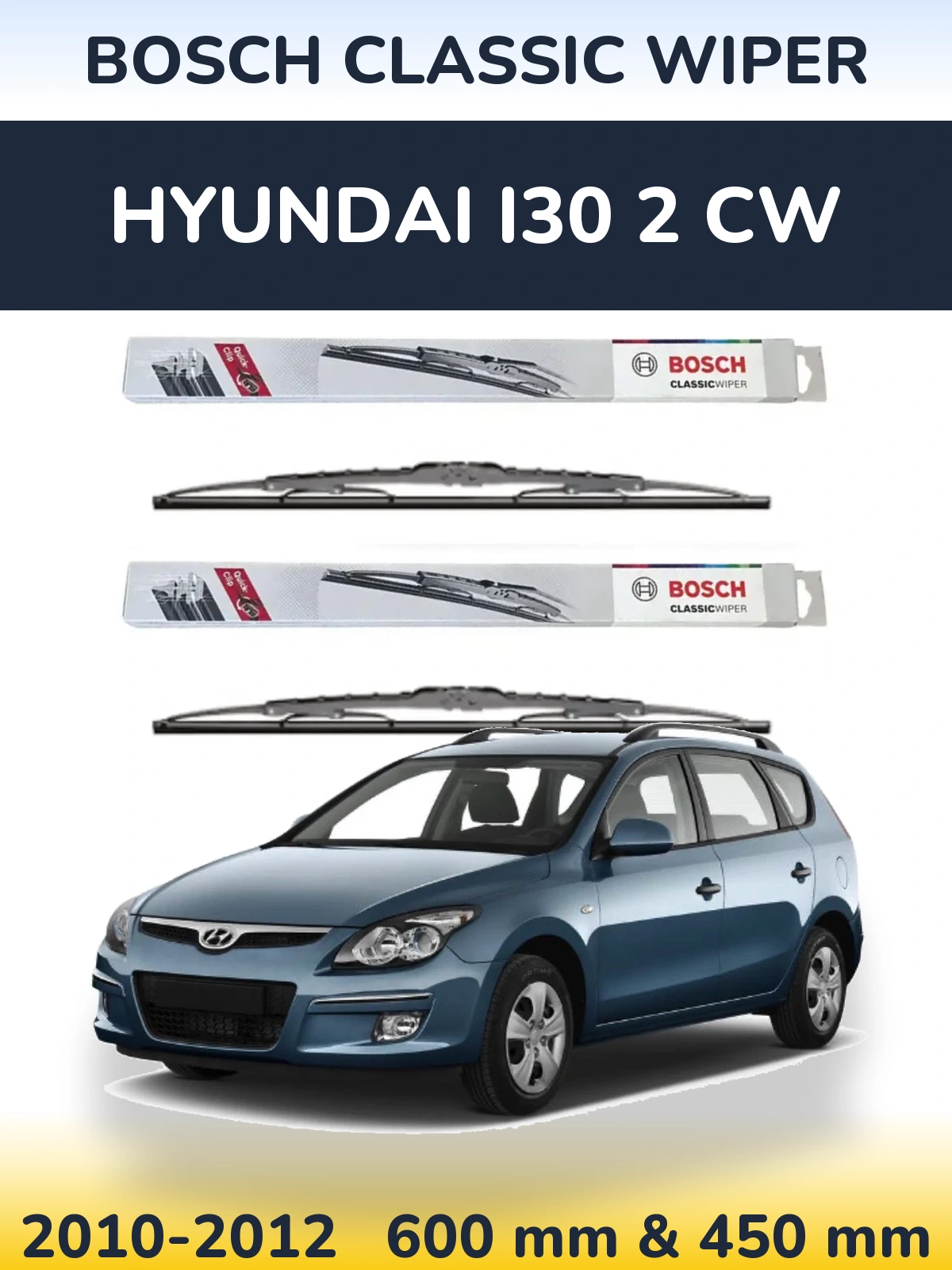 Sada předních stěračů BOSCH Classic Wiper 600 a 450 mm pro Hyundai i30 2 CW 2010-2012