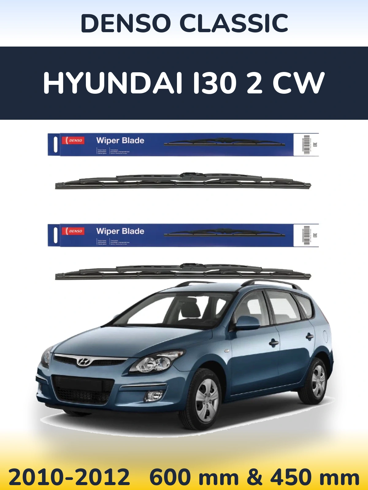 Sada předních stěračů Denso Classic 600 a 450 mm pro Hyundai i30 2 CW 2010-2012