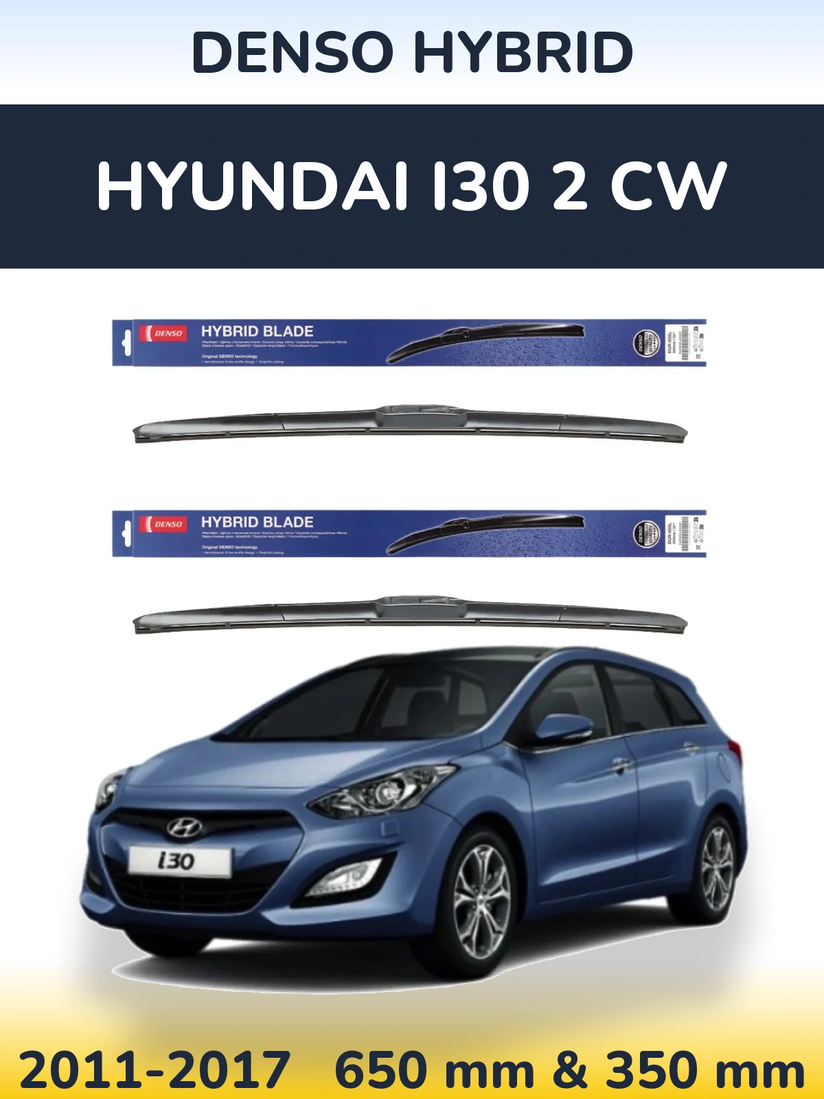 Sada předních stěračů Denso Hybrid 650 a 350 mm pro Hyundai i30 2 CW 2011-2017