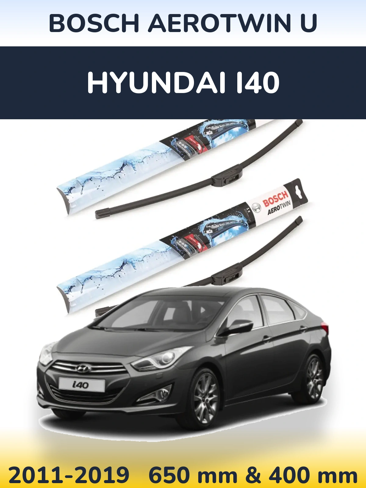 Комплект передніх щіток BOSCH AeroTwin U 650 & 400 мм для Hyundai i40 2011-2019