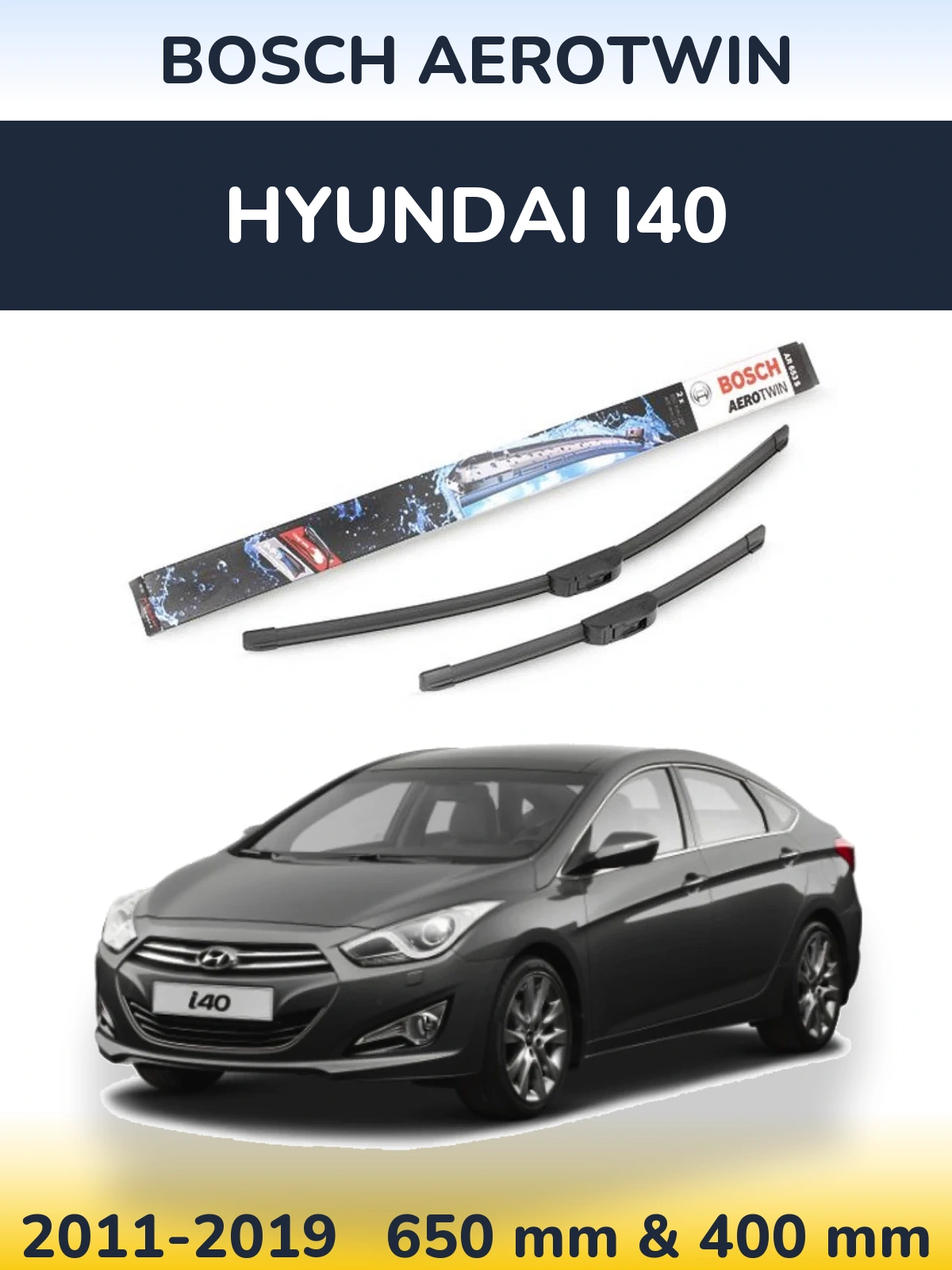 Sada předních stěračů BOSCH AeroTwin 650 a 400 mm pro Hyundai i40 2011-2019