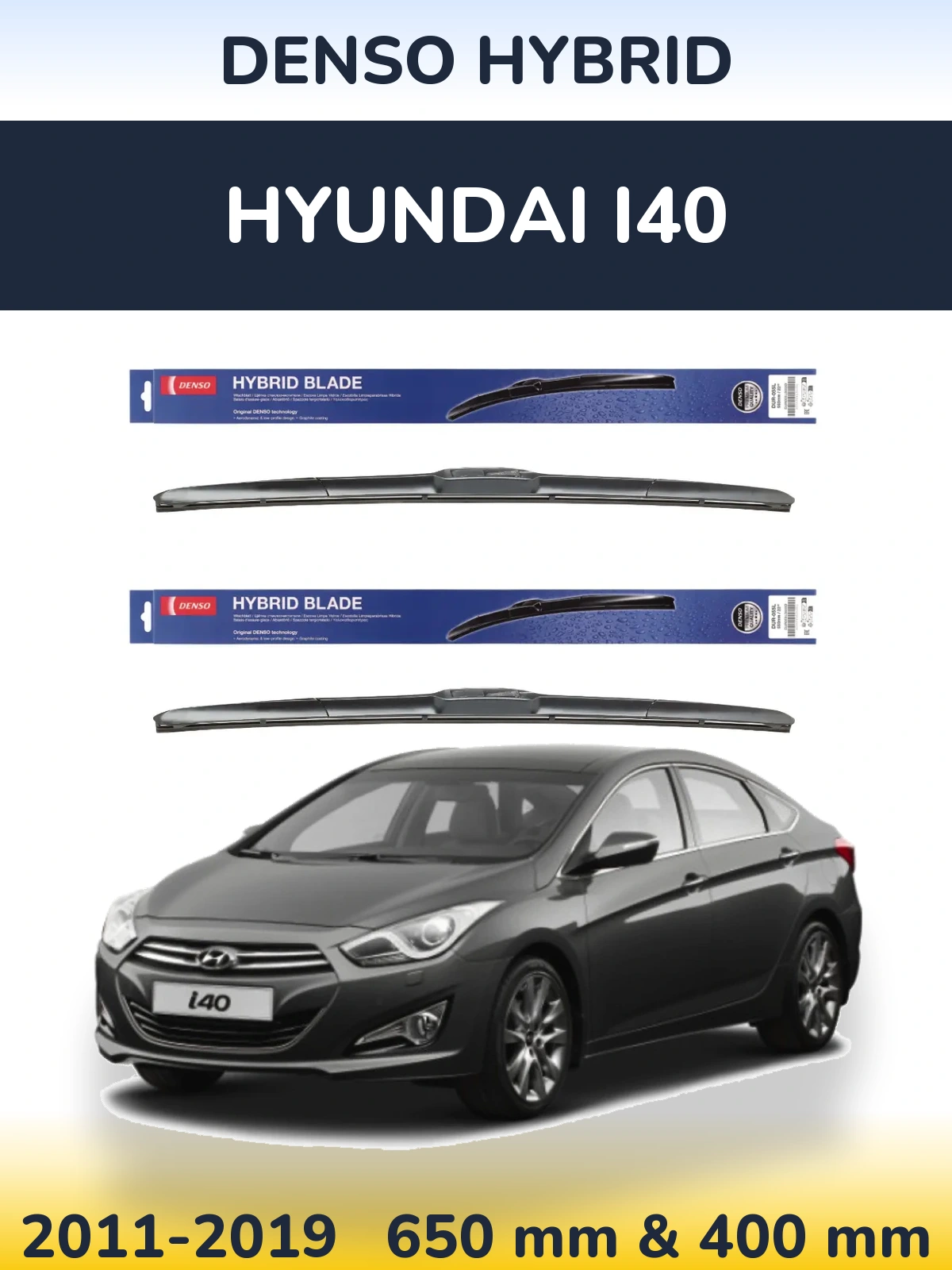 Sada předních stěračů Denso Hybrid 650 a 400 mm pro Hyundai i40 2011-2019