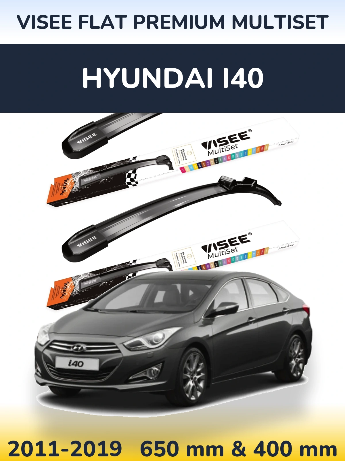 Sada předních stěračů VISEE FLAT PREMIUM MultiSet 650 a 400 mm pro Hyundai i40 2011-2019