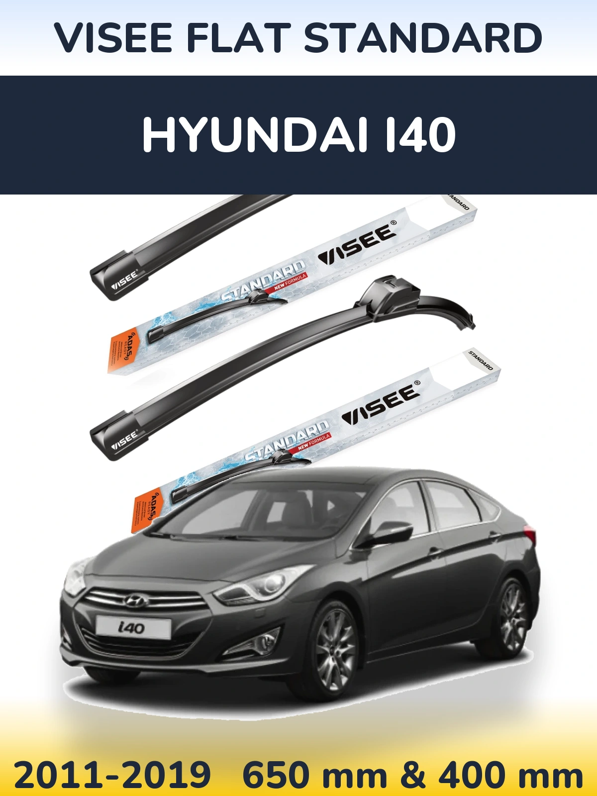 Sada předních stěračů VISEE FLAT STANDARD 650 a 400 mm pro Hyundai i40 2011-2019
