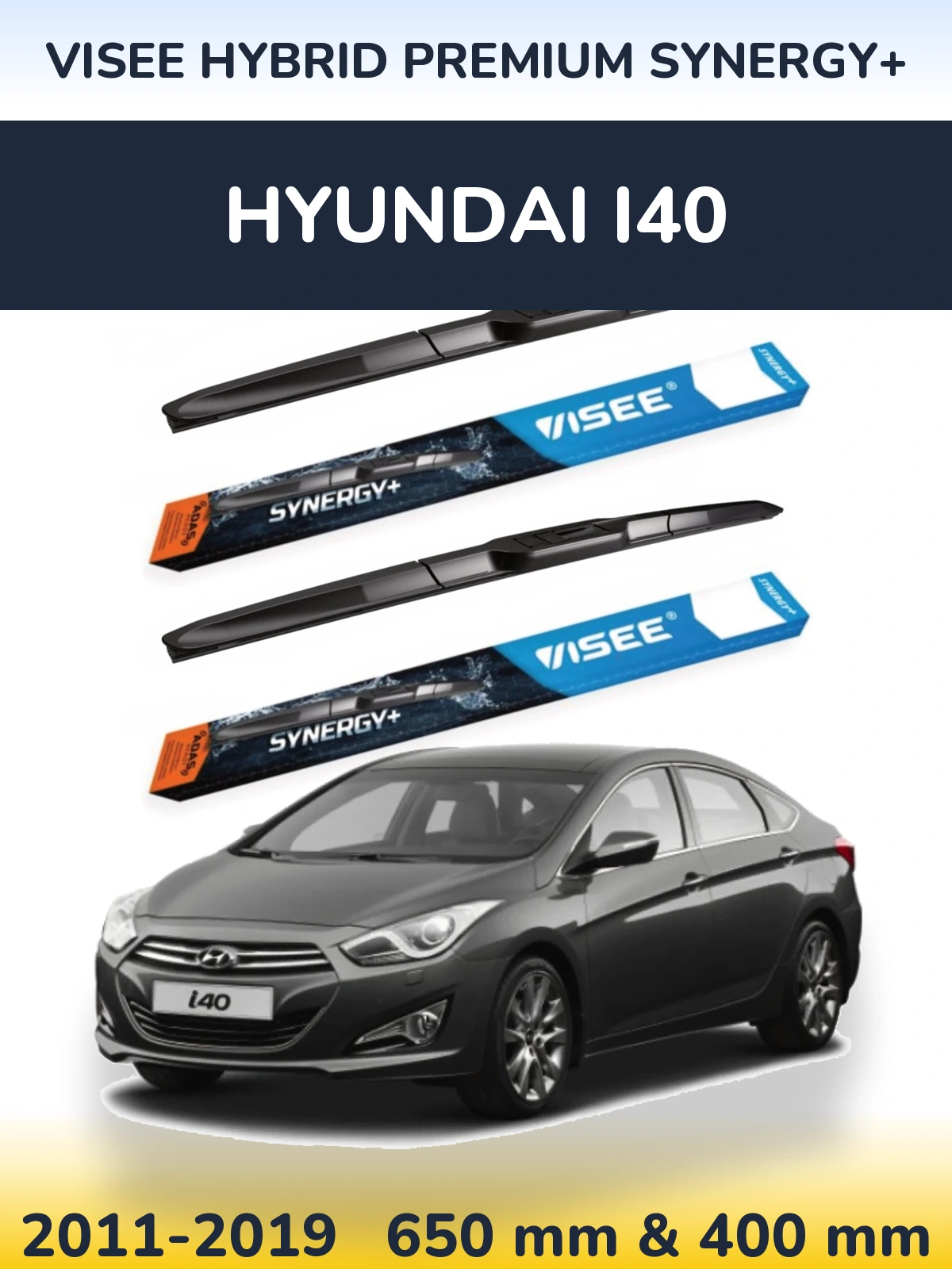Sada předních stěračů VISEE HYBRID PREMIUM SYNERGY+ 650 a 400 mm pro Hyundai i40 2011-2019