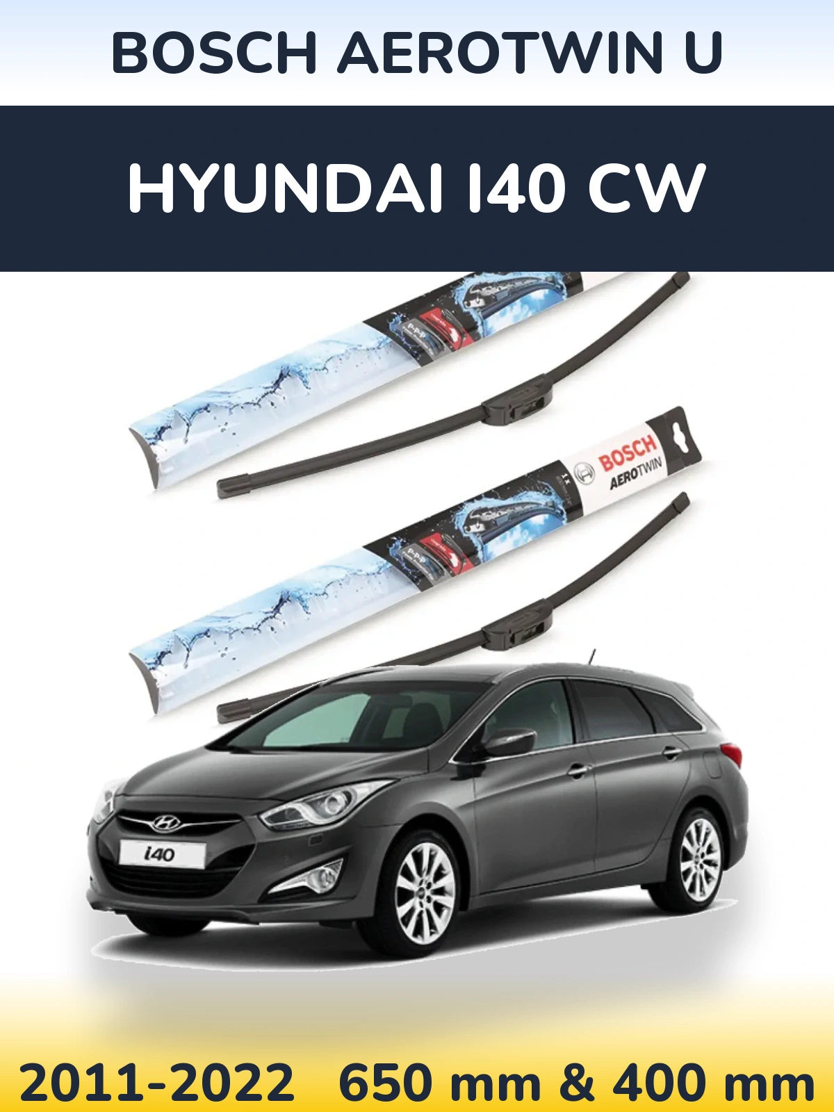 Sada předních stěračů BOSCH AeroTwin U 650 a 400 mm pro Hyundai i40 CW 2011-2022